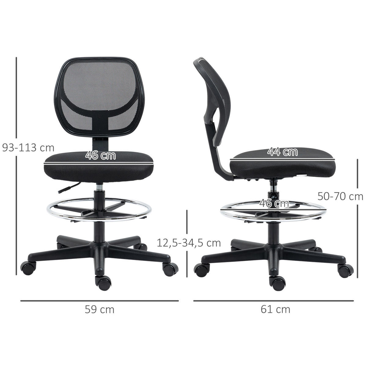 DREHSTUHL 61/59/93-113 cm schwarz aus Schaumstoff höhenverstellbar - Schwarz, Kunststoff (61/113/59cm) - OKWISH