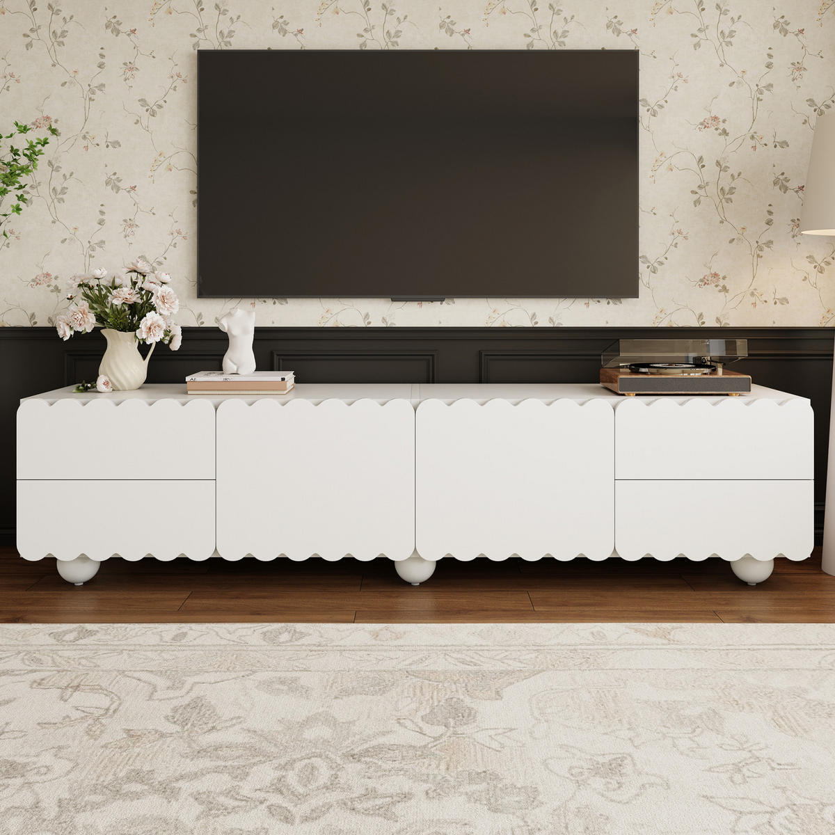 TV Lowboard 175x38x37 cm, modern, Weiß - Weiß, Holz (175/28/38cm)