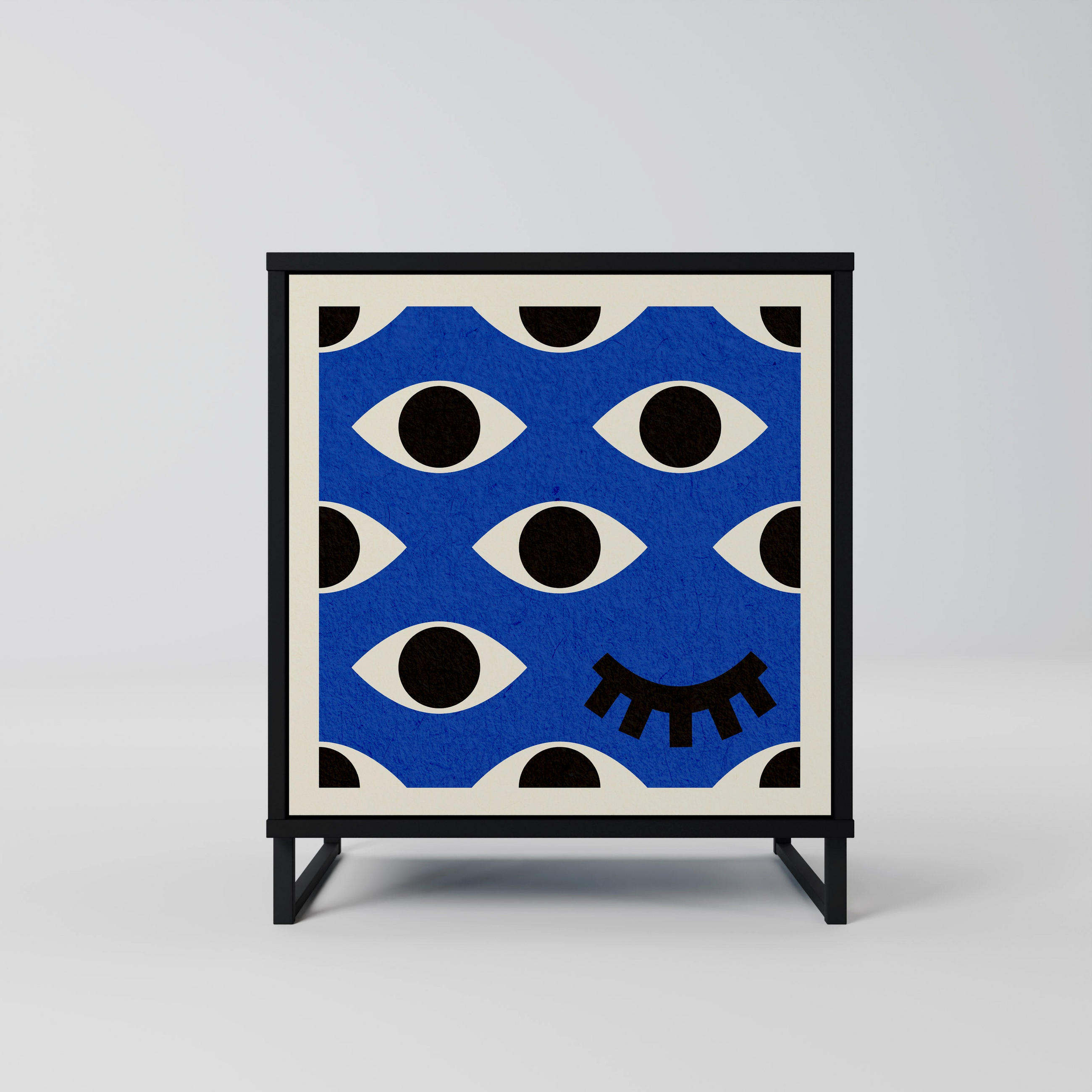 SIDEBOARD GEOMETRIC EYES, Schwarz, 57,5x42x67,5 cm, Schwarze Metall-Rahmenfüße - Multicolor/Schwarz, Holzwerkstoff/Metall (57.5/67.5/42cm) - SpaceRebels