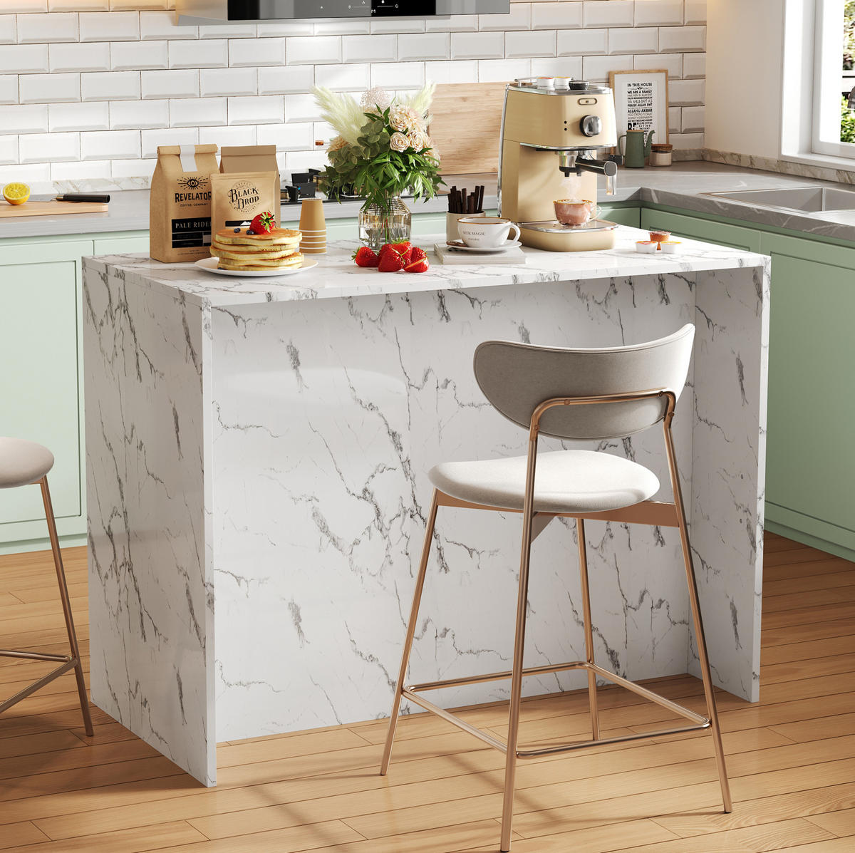 KÜCHENINSEL 120/90,5/60 cm Weiß aus MDF mit Barbereich - Weiß, Holzwerkstoff (60/90.5/120cm) - OKMYHOME