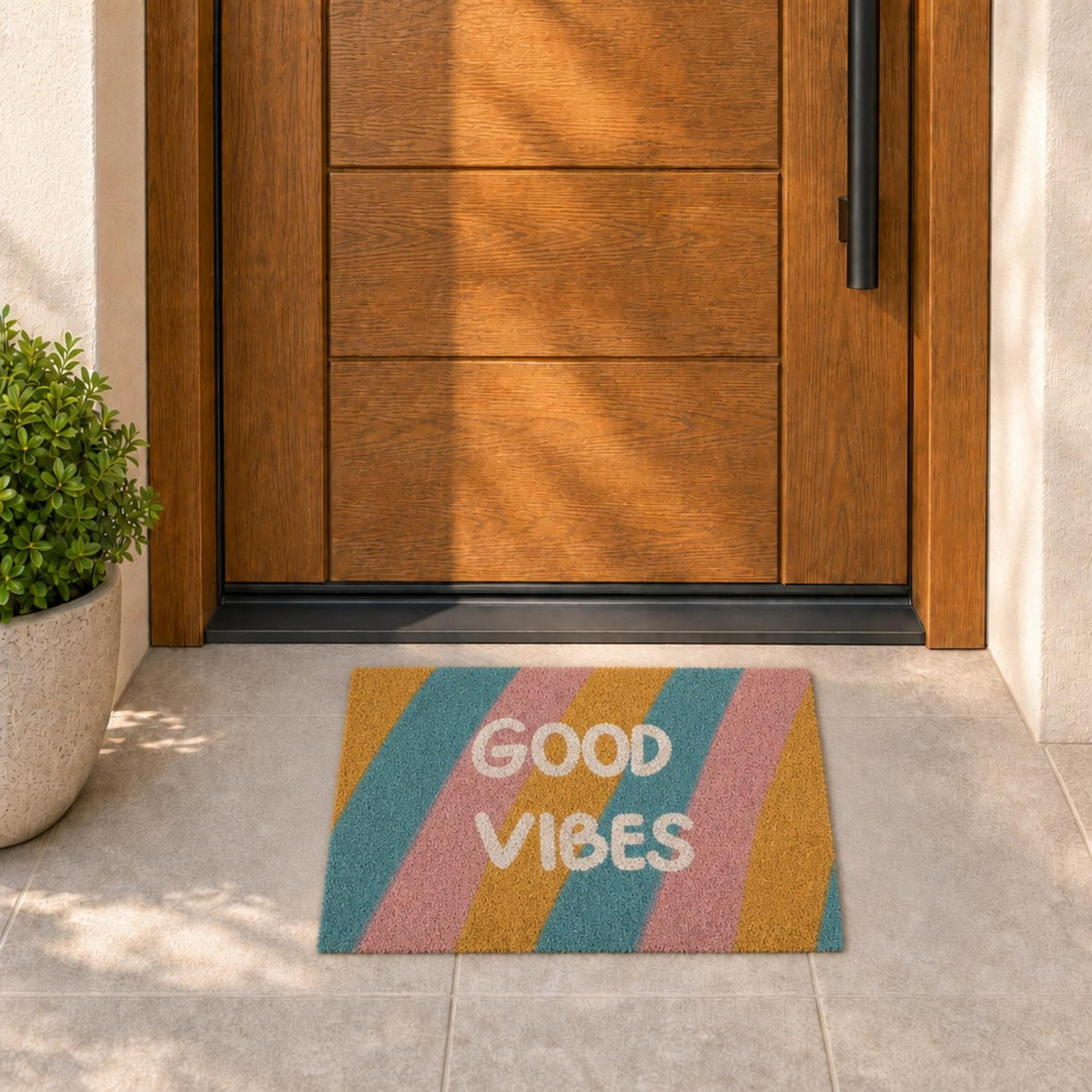 FUSSMATTE Bunt Kokos 60x40 cm Good Vibes - Multicolor, Kunststoff/Textil (60/40cm) - Relaxdays