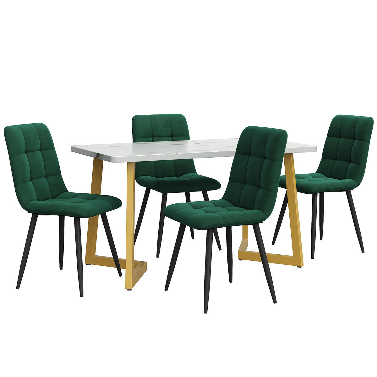 ESSTISCH-SET mit 4 Stühlen 117 cm MDF Grün 5-tlg. - Grün, Metall (68/75/117cm) - Meubliv