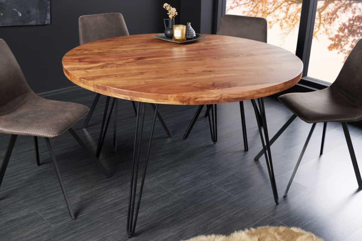 ESSTISCH SCORPION rund Akazie Natur 120cm - Schwarz/Braun, Holz/Metall (120/120/77cm) - riess-ambiente