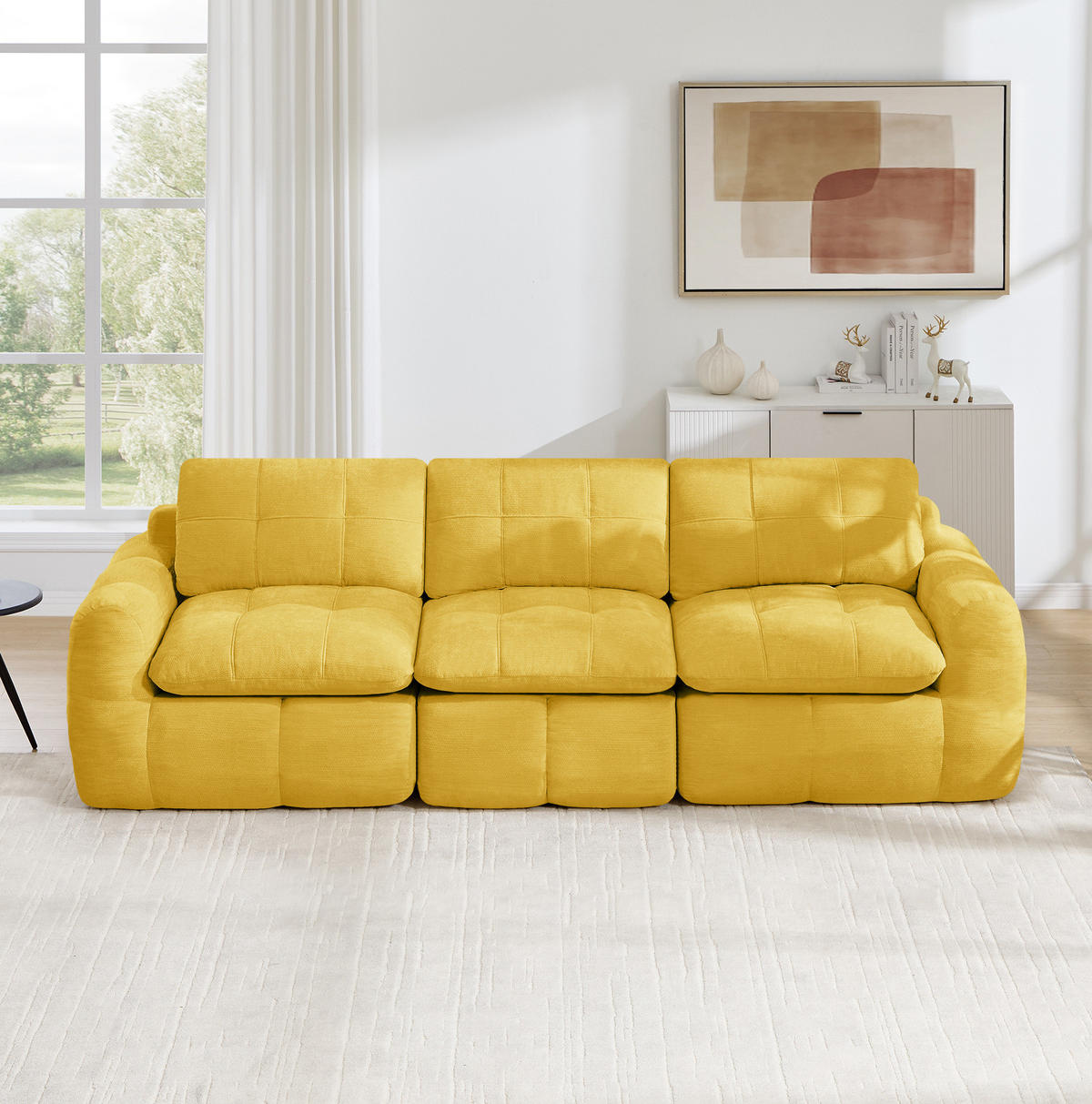 SOFA 264/97/68 cm in Gelb aus Chenille mit modularem Design und hoher Belastbarkeit - Gelb, Textil (97/68/264cm) - Flora Grace