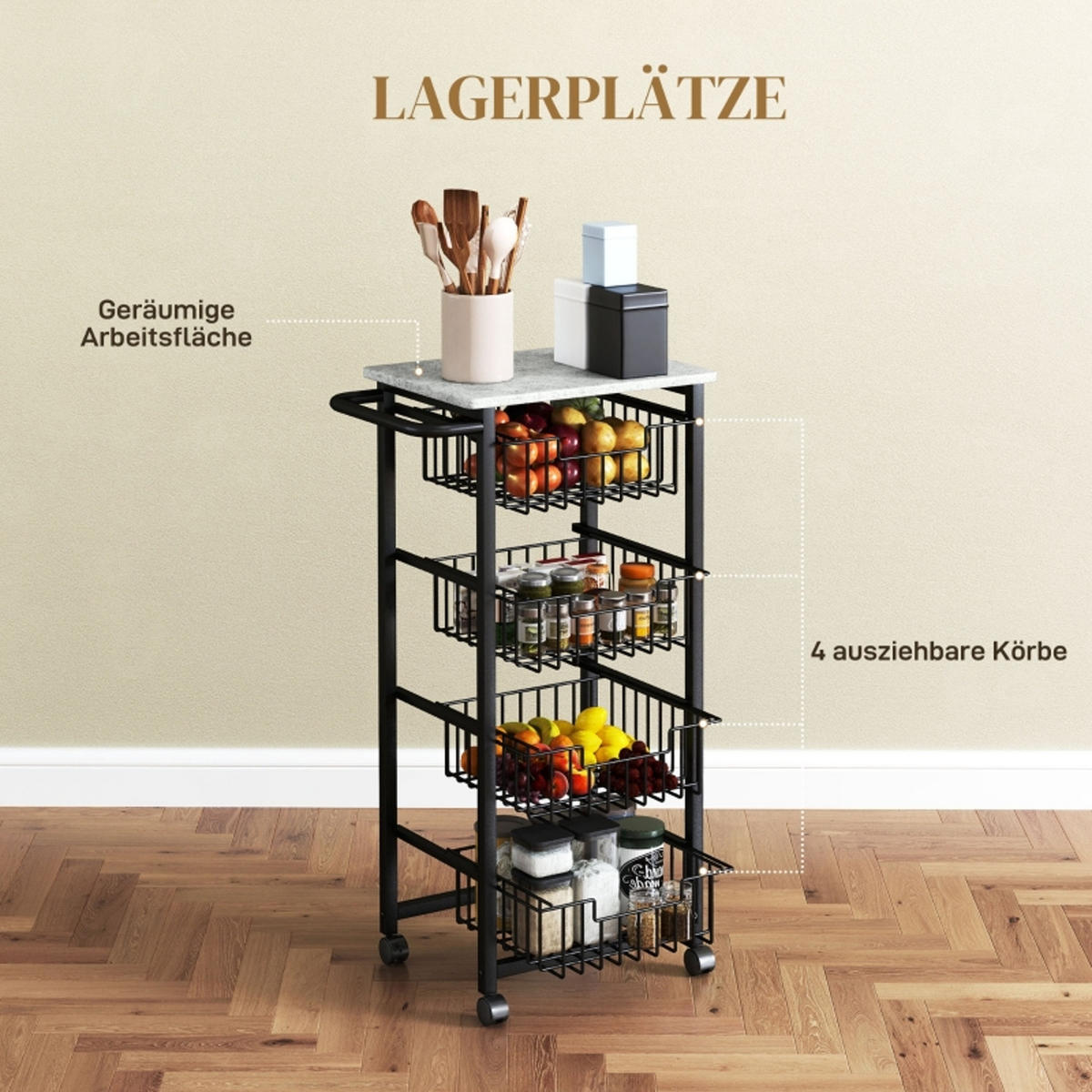 KÜCHENWAGEN 4-Stufiger Auf Rädern, Für Küche Und Esszimmer - Hellgrau, Holzwerkstoff (31/91/49.5cm) - Rolipo