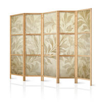 PARAVENT Japanischer 5-tlg 225x172 cm Retro Bl tter - Beige, Holz/Textil (225/172/3cm) - Muralo