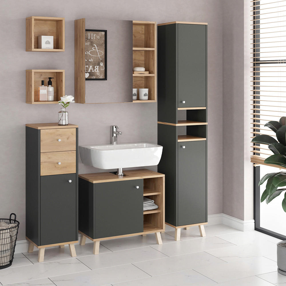 BADMÖBEL-SET Senyo Anthrazit 5 Teile - Honigeiche/Anthrazit, Holzwerkstoff (62/54/32cm) - Vicco