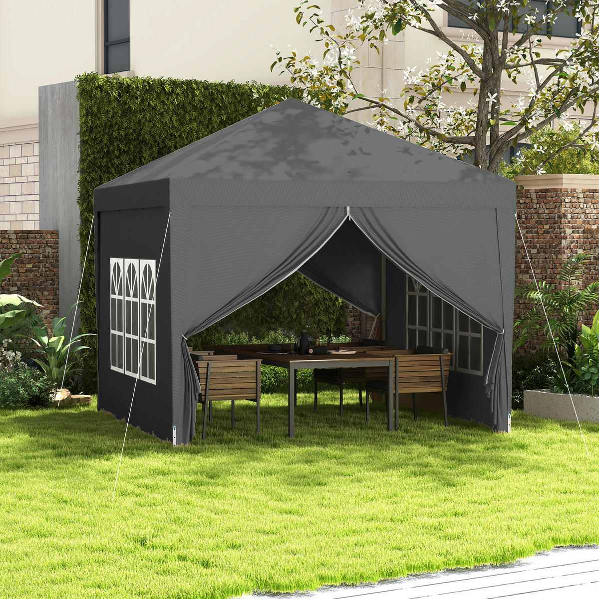 PAVILLON (3 x 3 m) mit 4 Seitenwänden,Faltbarer - Grau, Metall (295/258/295cm) - Vallsero