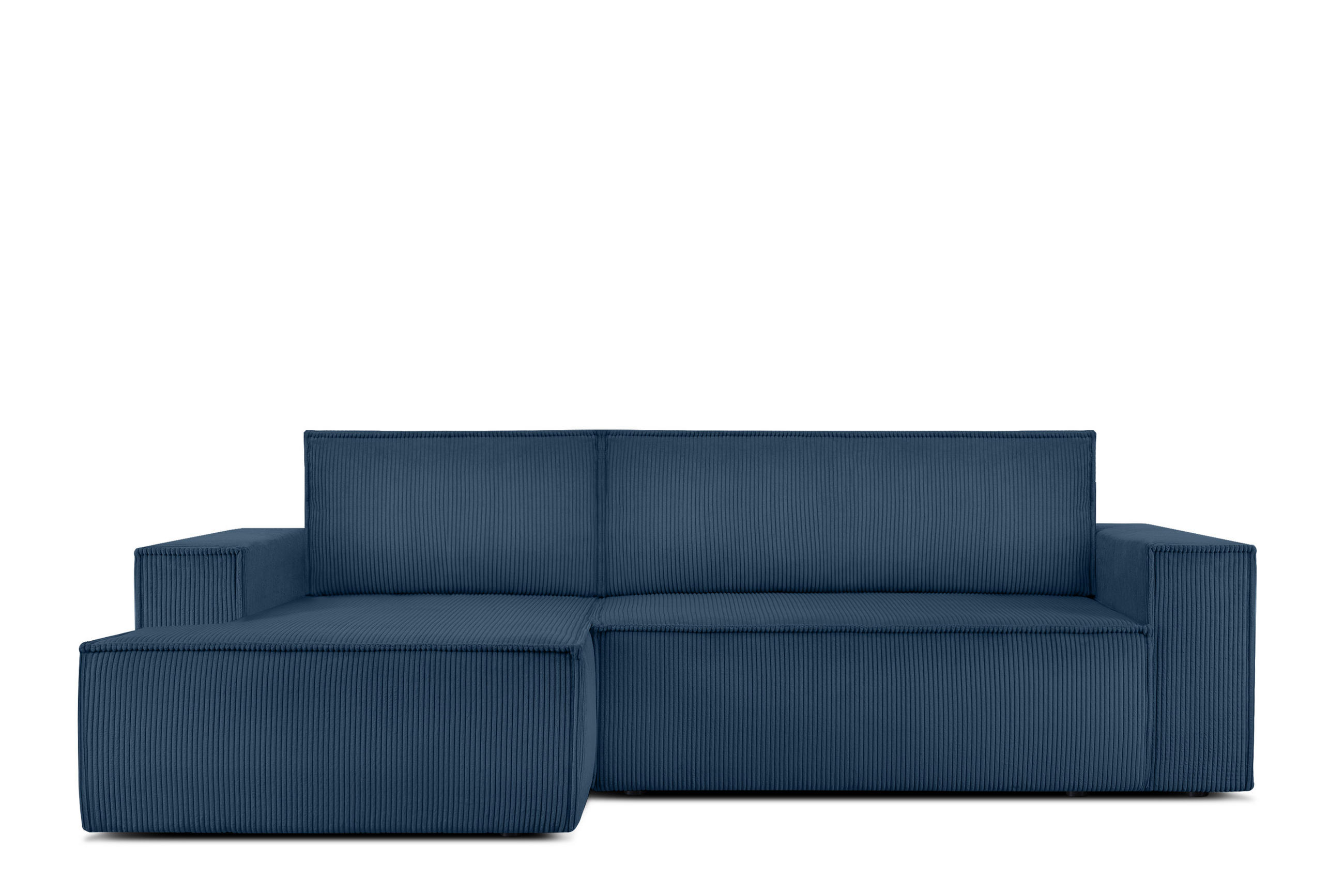 ECKSCHLAFSOFA-LINKS NAPI in Pet Friendly Cord-Stoff, marineblau - Blau/Schwarz, Textil (262/148cm) - KONSIMO®