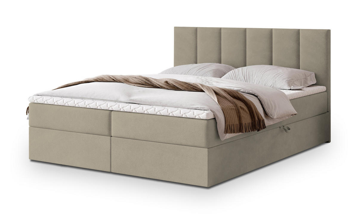 POSTEL BOXSPRING MERIL 180x200 cm, s matrací a úložným prostorem, béžová - béžová, kompozitní dřevo/textil (180/200cm) - MASSENO