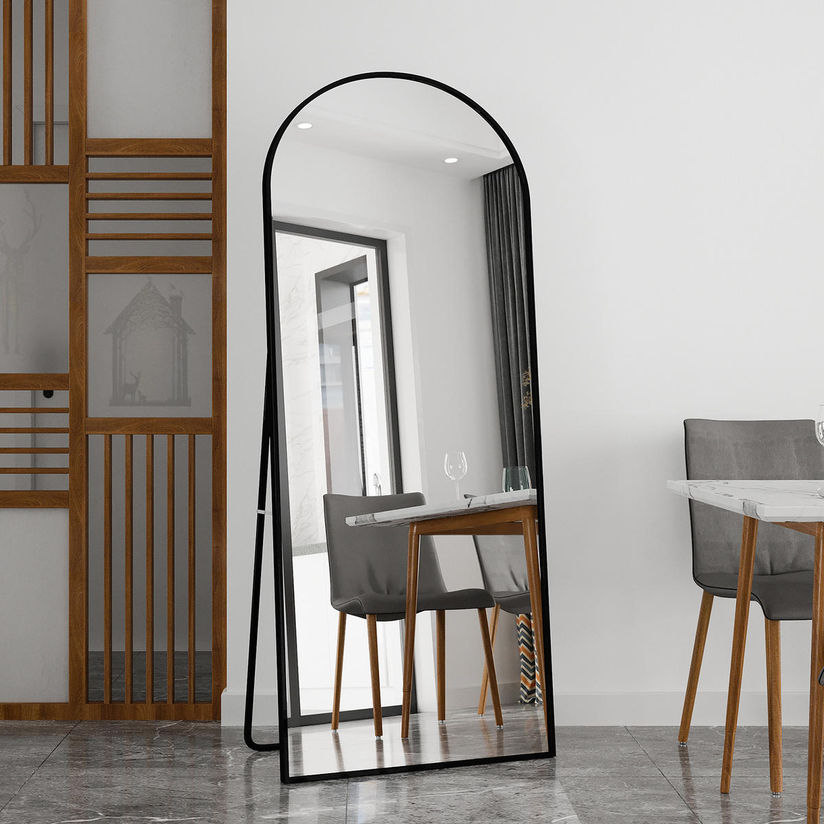 STANDSPIEGEL Bogen 180x80 cm Metallrahmen schwarz - Schwarz, Holz (80/180/3cm) - LEBENLANG