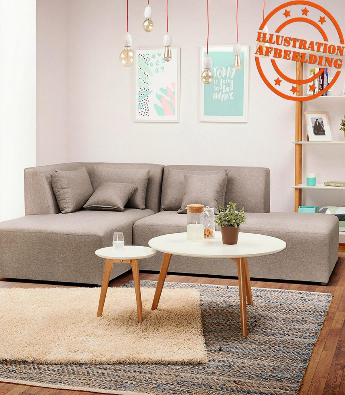 COUCHTISCH rund MDF Eiche skandinavisch weiß modern - Eichefarben/Weiß, Eichenholz/Holz (90/90/45cm) - KADIMA DESIGN