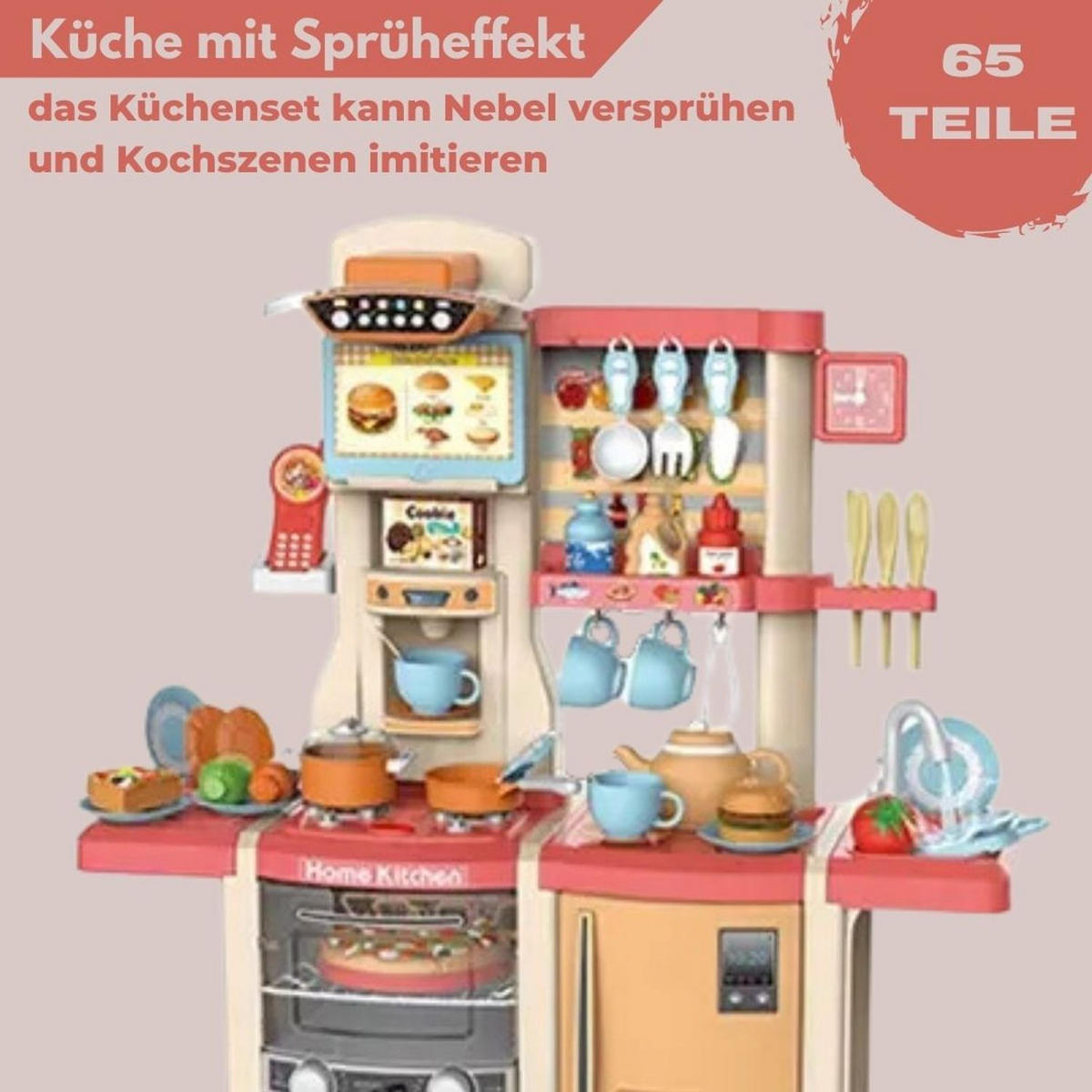 KINDERKÜCHE SUSI mit 65-tlg. Zubehör, Farbe Rot - Rot, Kunststoff (30/80cm) - Coemo