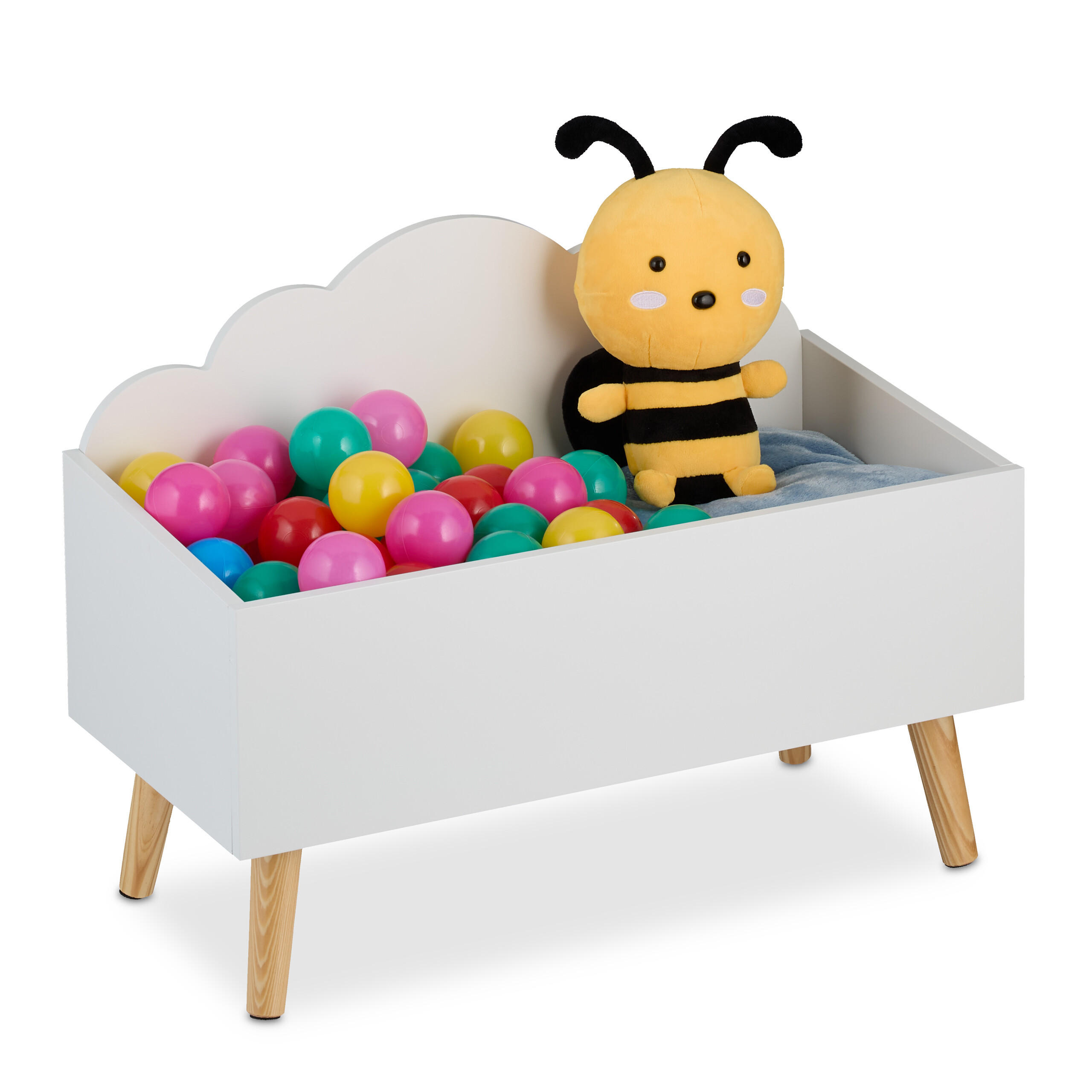 Relaxdays TRUHLA Bílá na hračky motiv mraků MDF