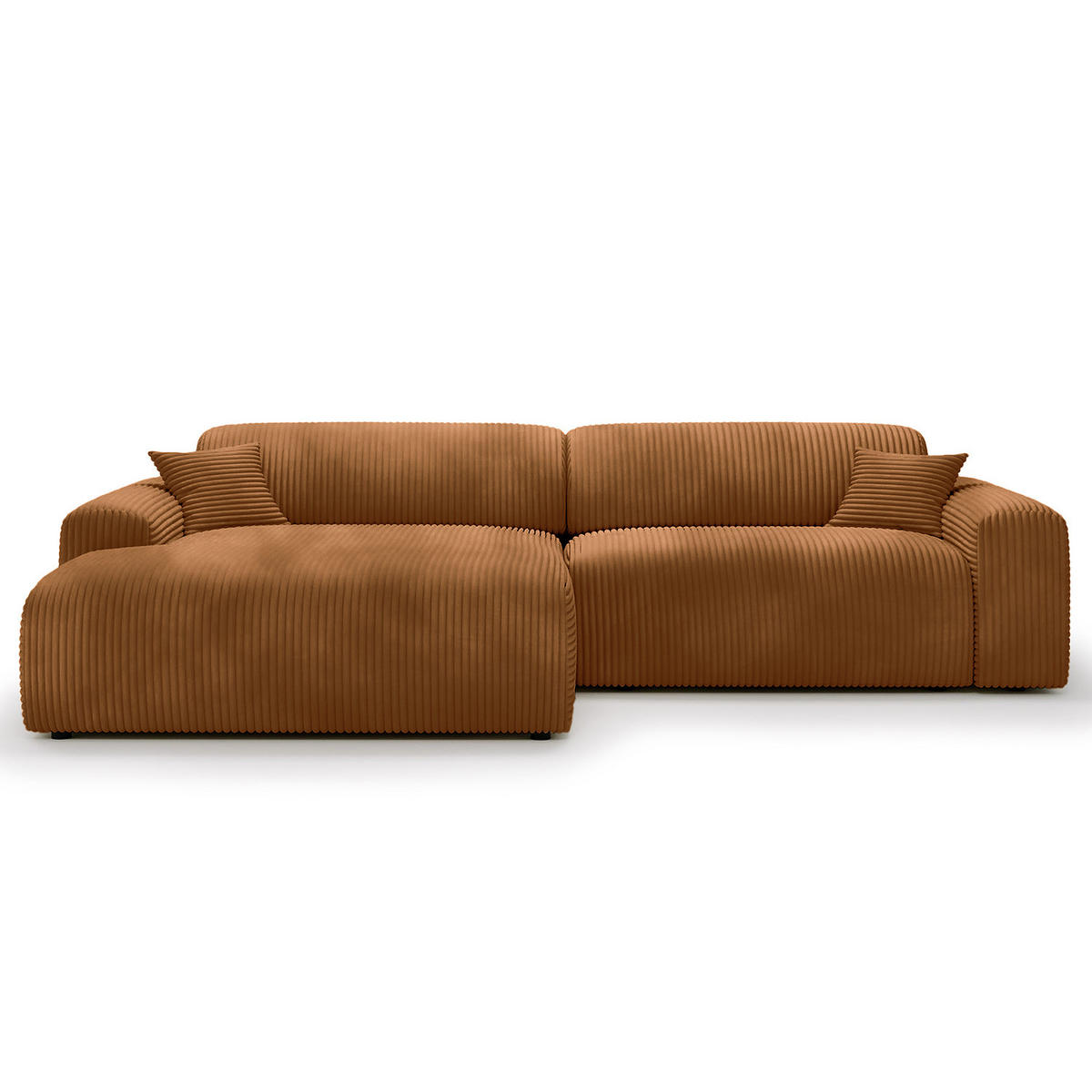 ECKSOFA mit Longchair - Cord - Schwarz/Braun, Kunststoff/Textil (284/178cm) - home24