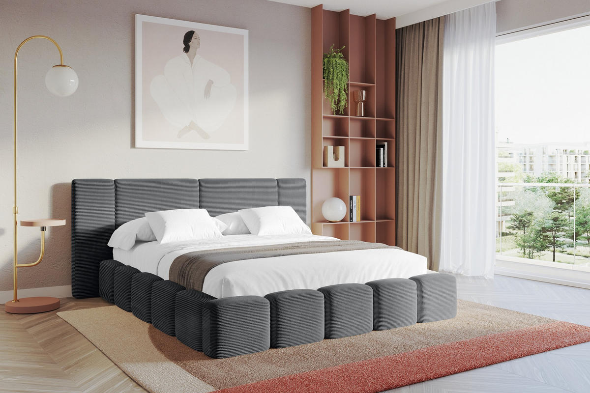 POLSTERBETT mit Bettkasten und Lattenrost, Bett mit Matratze H3/H4 - NILO 140x200 Dunkelgrau - Graphitfarben, Holzwerkstoff/Textil (140/200cm) - ALTDECOR