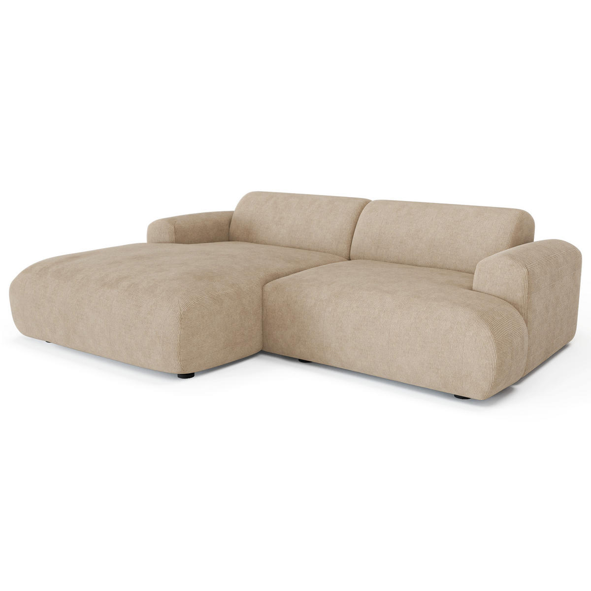 ECKSOFA LINKS Gerippter Samt Beige 266cm - Beige, Textil (165/266cm) - Sia Home