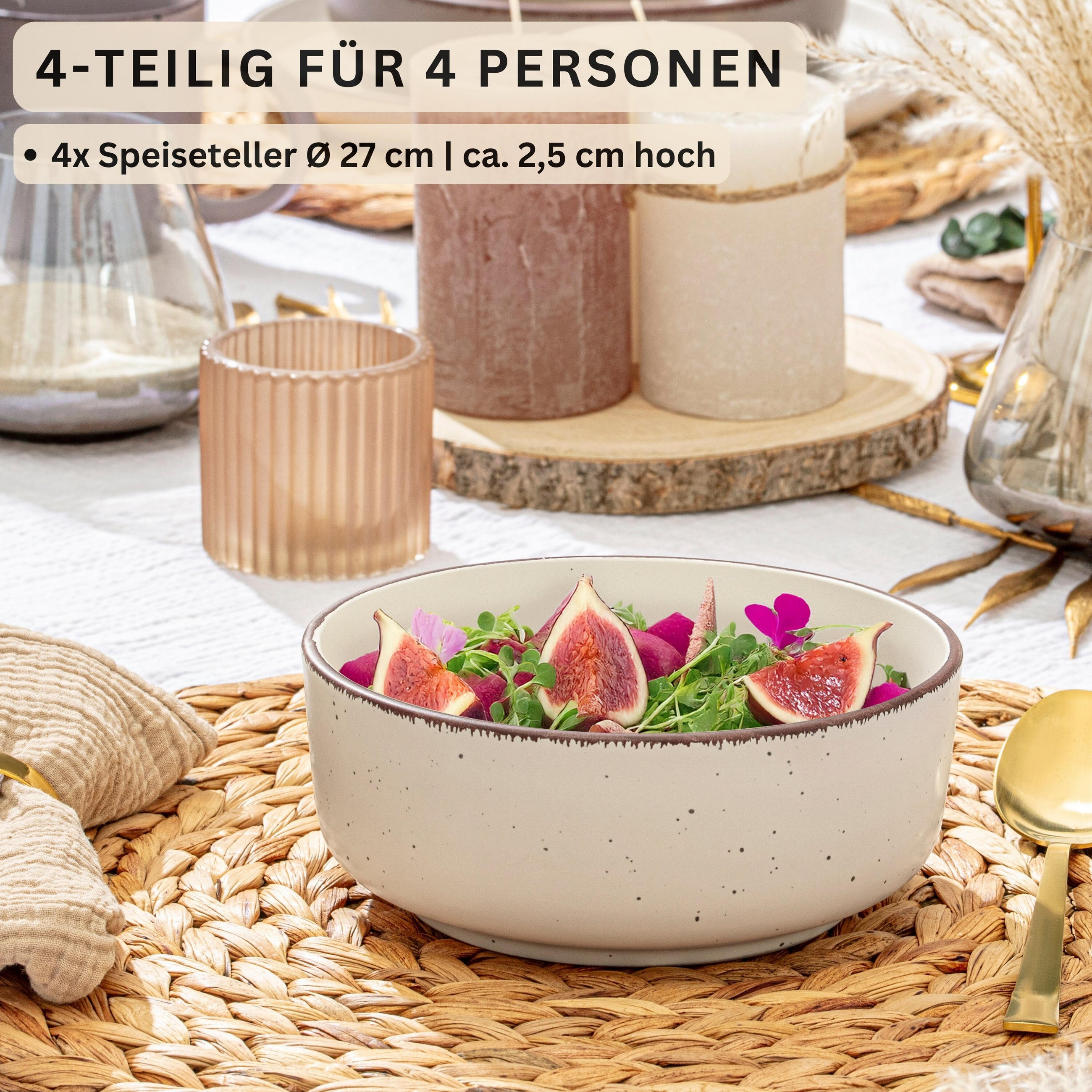 SCHALEN BOMBAY BEACH - 4 teilig aus Steingut - Creme, Stein (16.5/16.5/6.5cm) - Sänger
