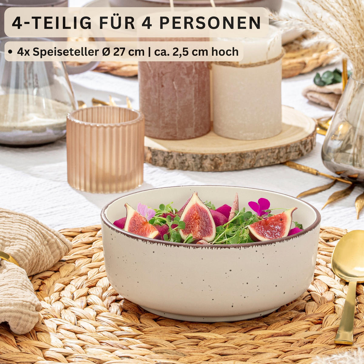 SCHALEN BOMBAY BEACH - 4 teilig aus Steingut - Creme, Stein (16.5/16.5/6.5cm) - Sänger