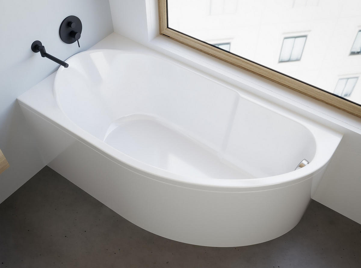 BADEWANNE Eckwanne MIKI 145/85 Links Ablauf & Füße - Weiß, Kunststoff (85/57.5/145cm) - bad land