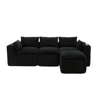 ECKSOFA 256/161/75 cm schwarz aus Cord mit Kissen und Seitentaschen - Schwarz, Textil (161/256cm) - OKWISH