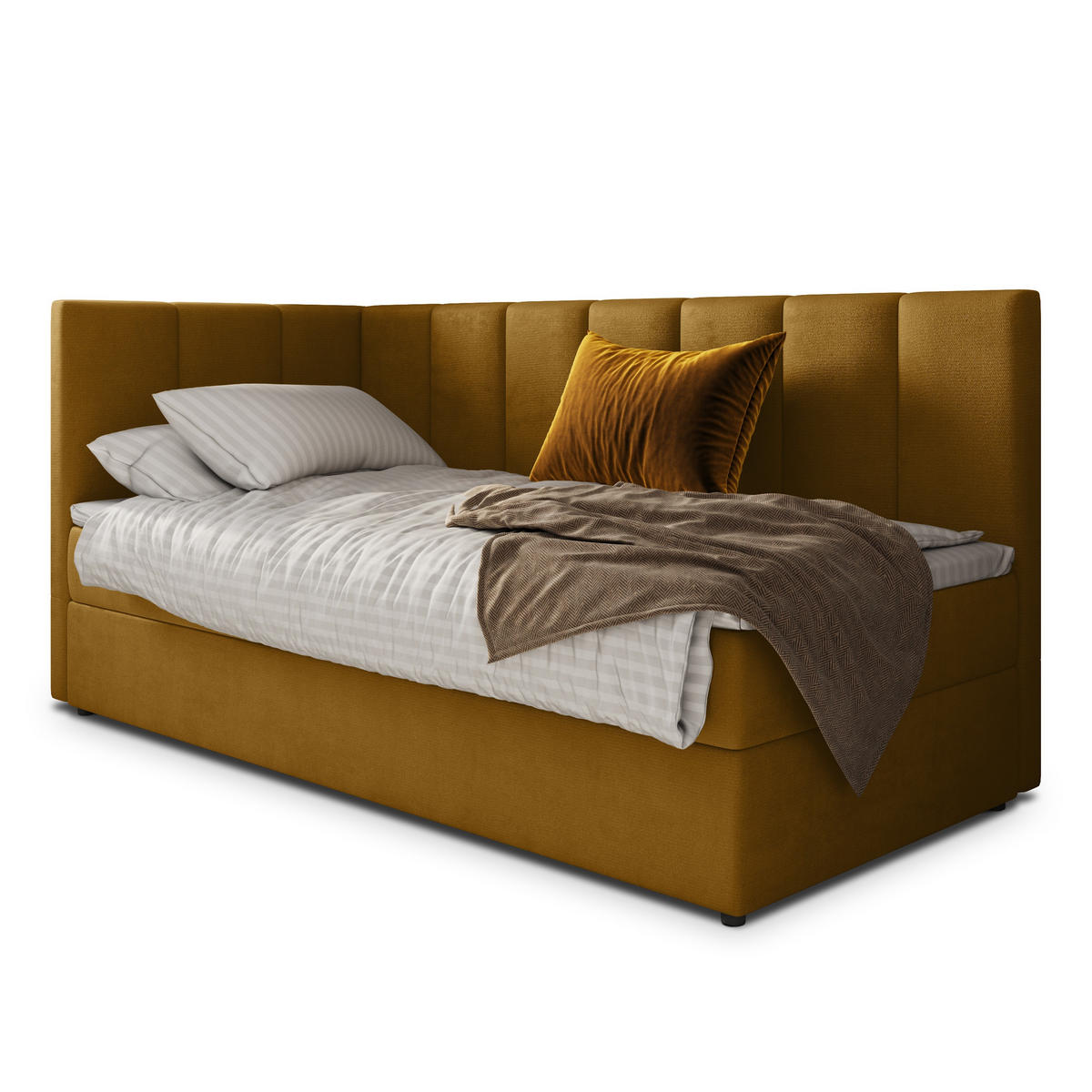 POSTEL BOXSPRING BEVE 90x200 cm, s matrací a úložným prostorem, žlutá - žlutá, kompozitní dřevo/textil (90/200cm) - MASSENO