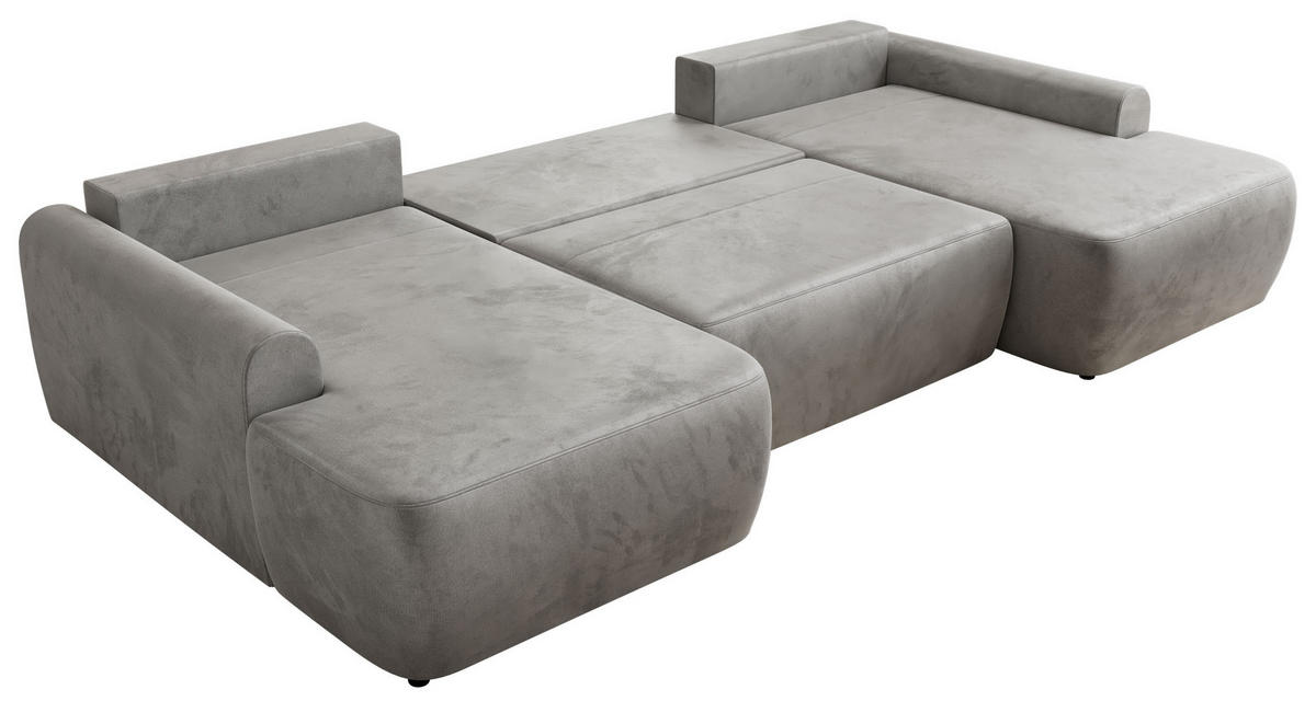 WOHNLANDSCHAFT CUBO U Hellgrau Velvet - Hellgrau/Schwarz, Kunststoff/Textil (370/100/187cm) - MKS