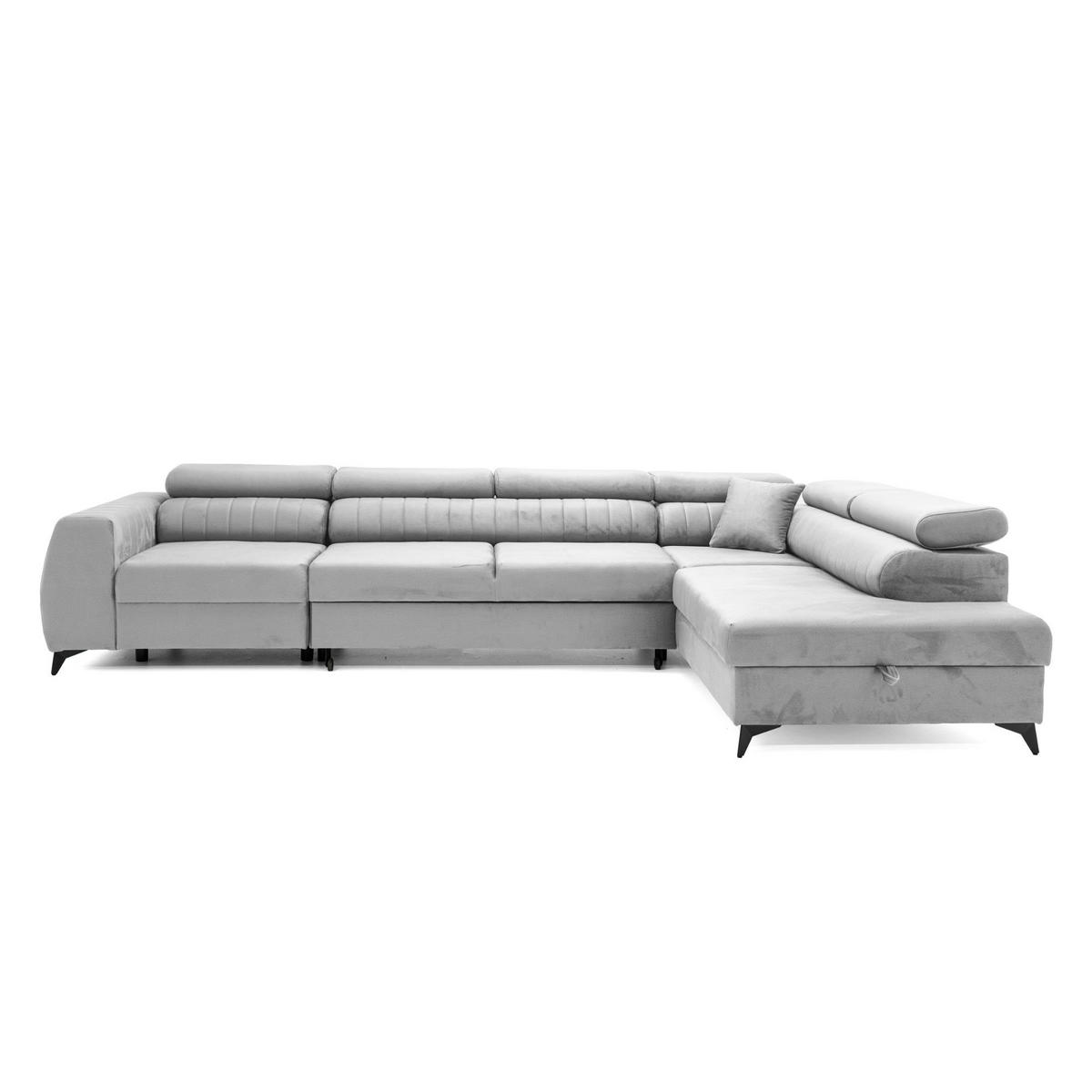 ECKSOFA PIERO MAXI Rechts mit Schlaffunktion 195x125 Velours Grau - Schwarz/Grau, Holz/Textil (203/350cm) - Muffo