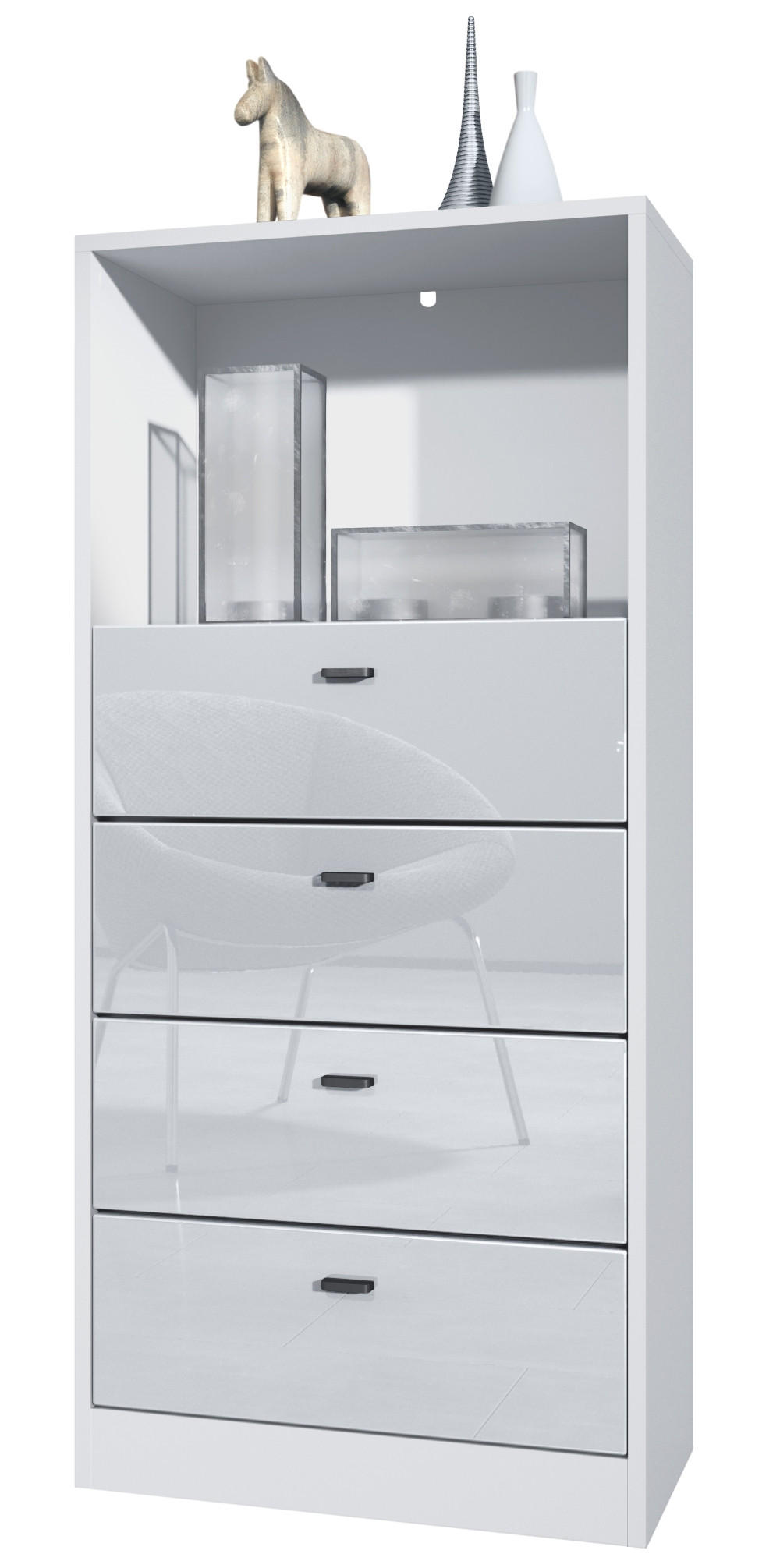Vladon Kommode Weiß Hochglanz 56x125x36 cm