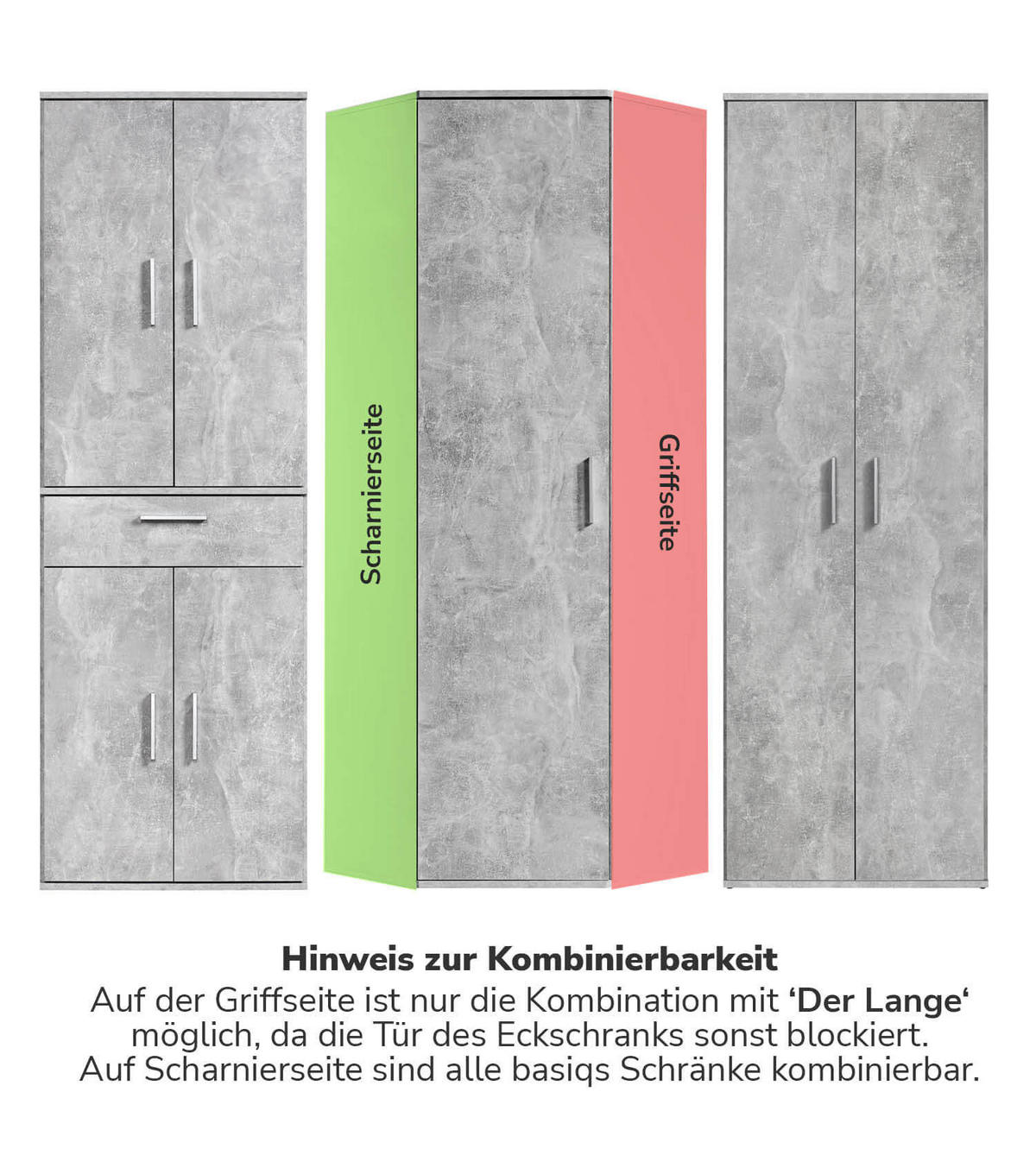 ECKSCHRANK Der Lange - Hellgrau/Weiß, Holzwerkstoff (64/180/64cm) - Mokebo