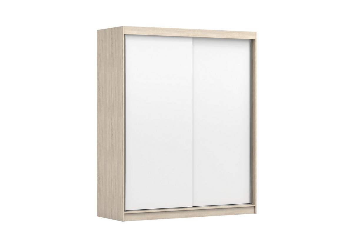 SCHIEBETÜRENSCHRANK - Kleiderschrank EVA 04 - Sonoma + Weiß - Weiß/Sonoma Eiche, Holzwerkstoff (160/195/61cm) - Möblo