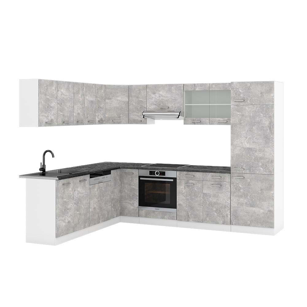 ECKKÜCHE R-Line Beton/Weiß 227 x 287 cm, AP Anthrazit - Schieferfarben/Weiß, Holzwerkstoff (287/81.6/60cm) - Vicco
