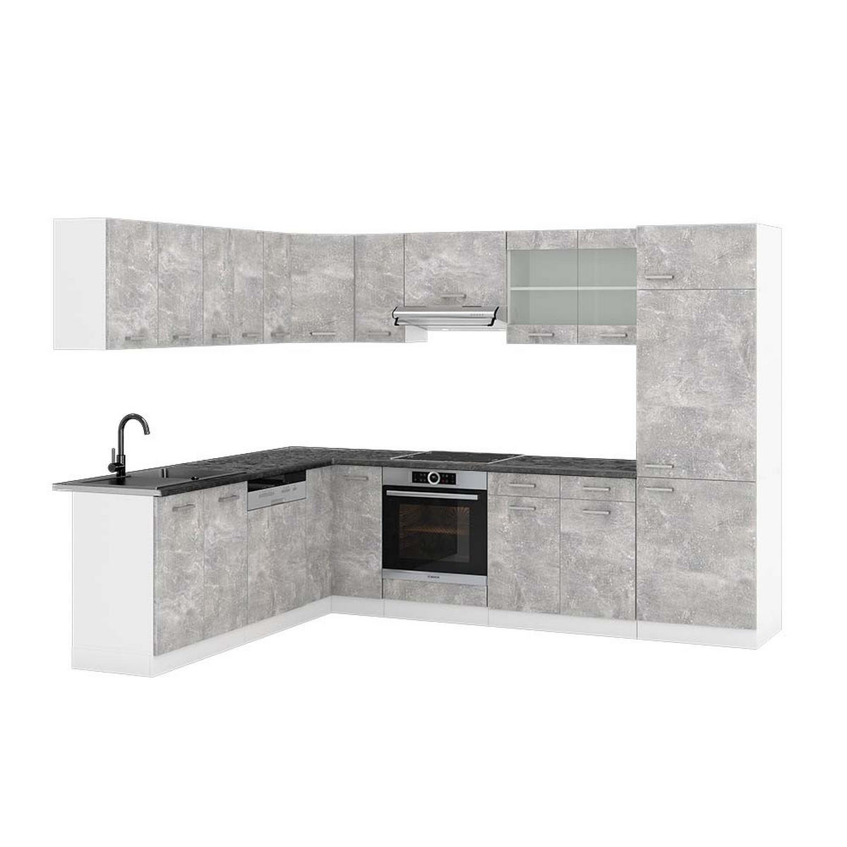 ECKKÜCHE R-Line Beton/Weiß 227 x 287 cm, AP Anthrazit - Schieferfarben/Weiß, Holzwerkstoff (287/81.6/60cm) - Vicco