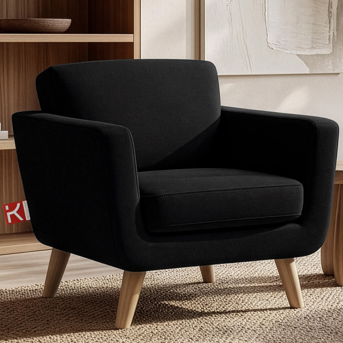 SESSEL TAGIO Massivholz-Beine, Schwarz - Schwarz/Braun, Buchenholz/Textil (86/80/88cm) - KONSIMO®