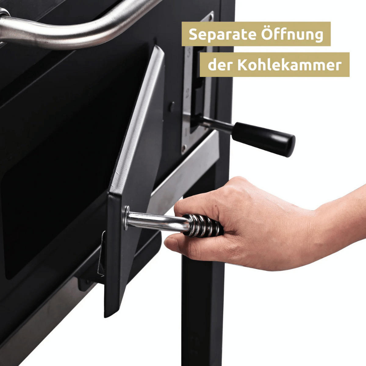 HOLZKOHLEGRILL mit Deckel OLLI Grillwagen Edelstahl-Griff - Schwarz, Metall (105/96/50cm) - DELUKE