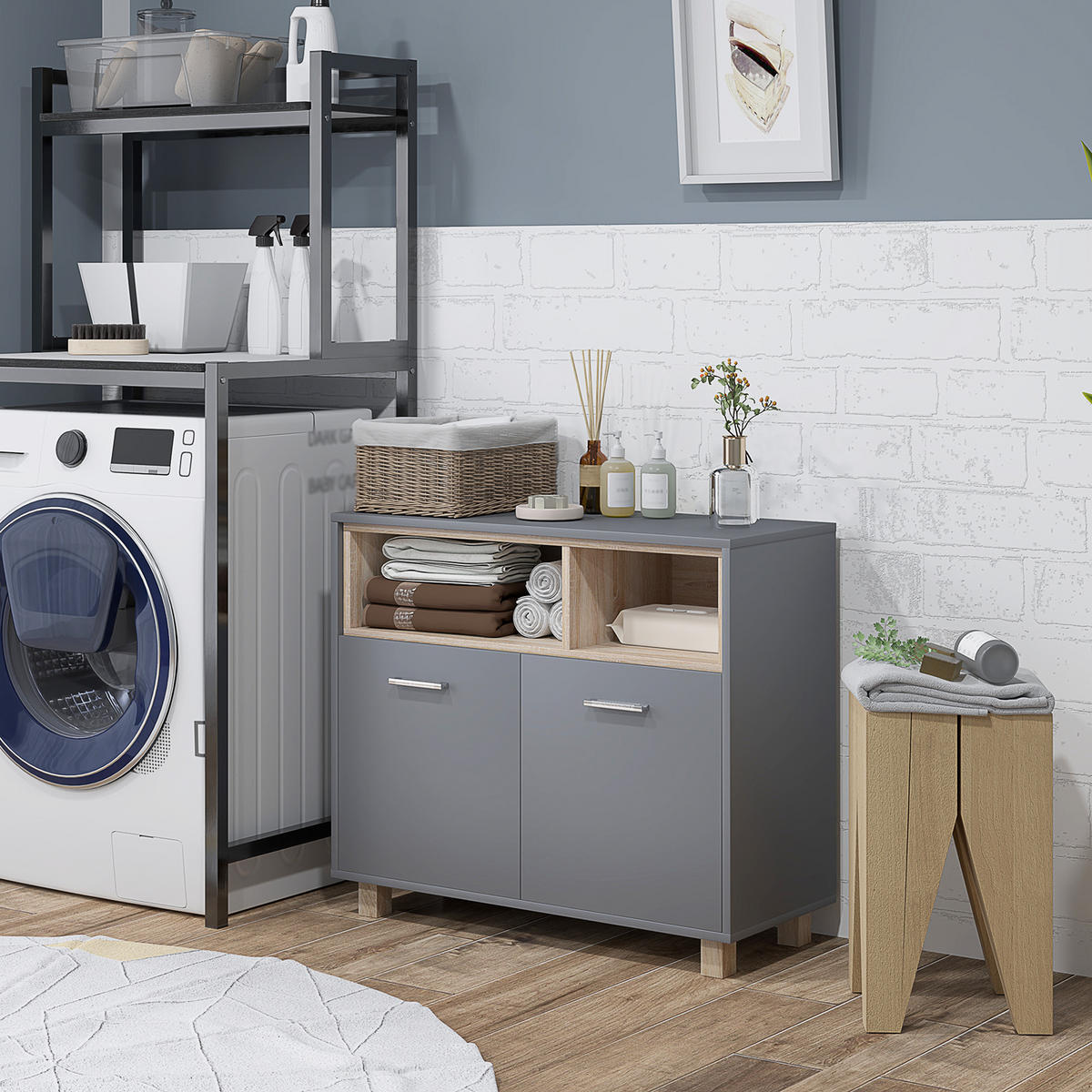MIDISCHRANK DE-12440 80/35/70 cm Grau / Naturholz - Grau, Holzwerkstoff (35/70/80cm) - ComfortXL