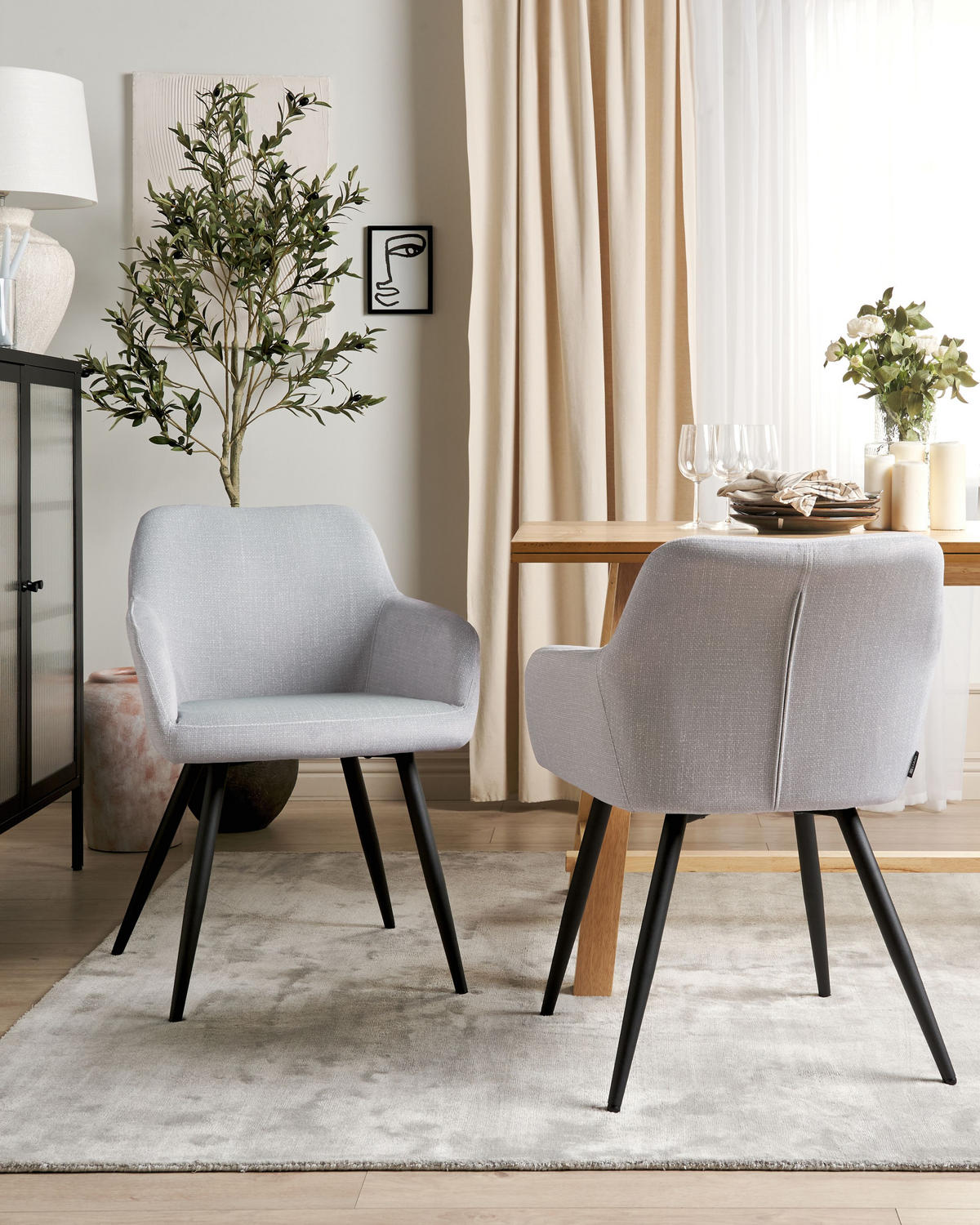 ÉTKEZŐSZÉK 2 darabos Szett Bársony világosszürke Casmalia - szürke, textil (60/80/66cm) - Beliani