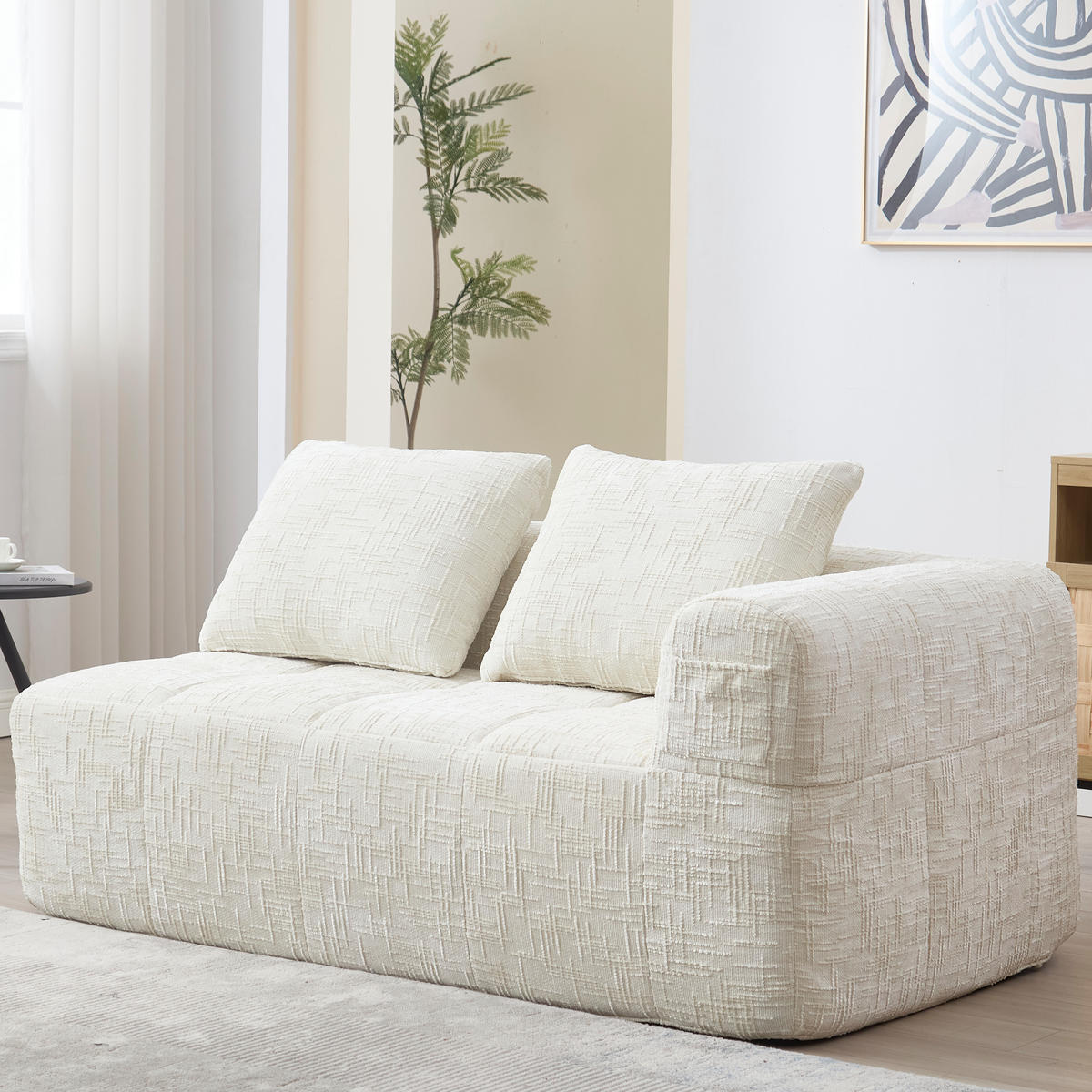 2-SITZER Sofa Chenille mit Chaiselongue und Seitentaschen 158/90/60 cm Beige - Beige, Textil (60/158/90cm) - Redom