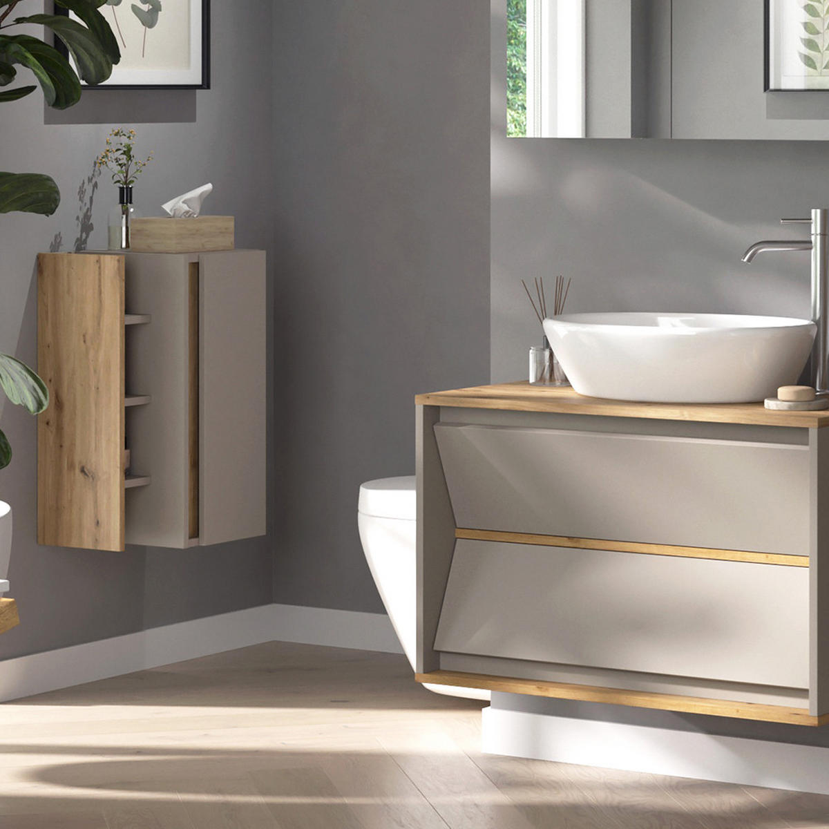 MIDISCHRANK Edelin Cashmere 35 x 60 cm mit 3 Ablagefächern - Kaschmir/Hellgrau, Holzwerkstoff (35/60/32cm) - Vicco