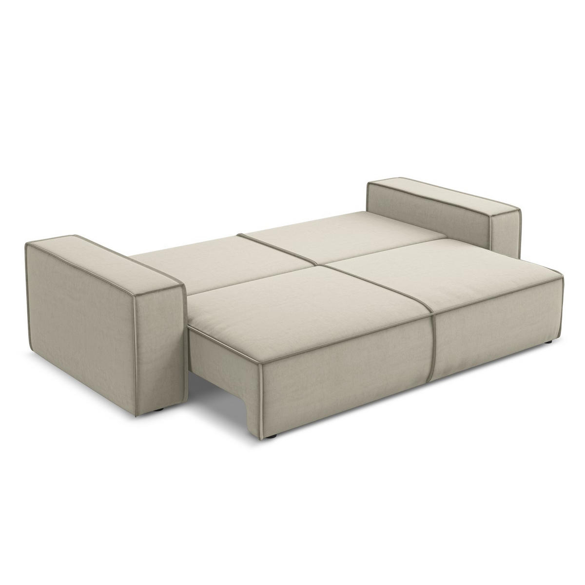 3-SITZER SOFA mit Schlaffunktion Samt Stoff Creme - Perlmutt/Creme, Kunststoff/Textil (255/85/105cm) - LaMiaSofa