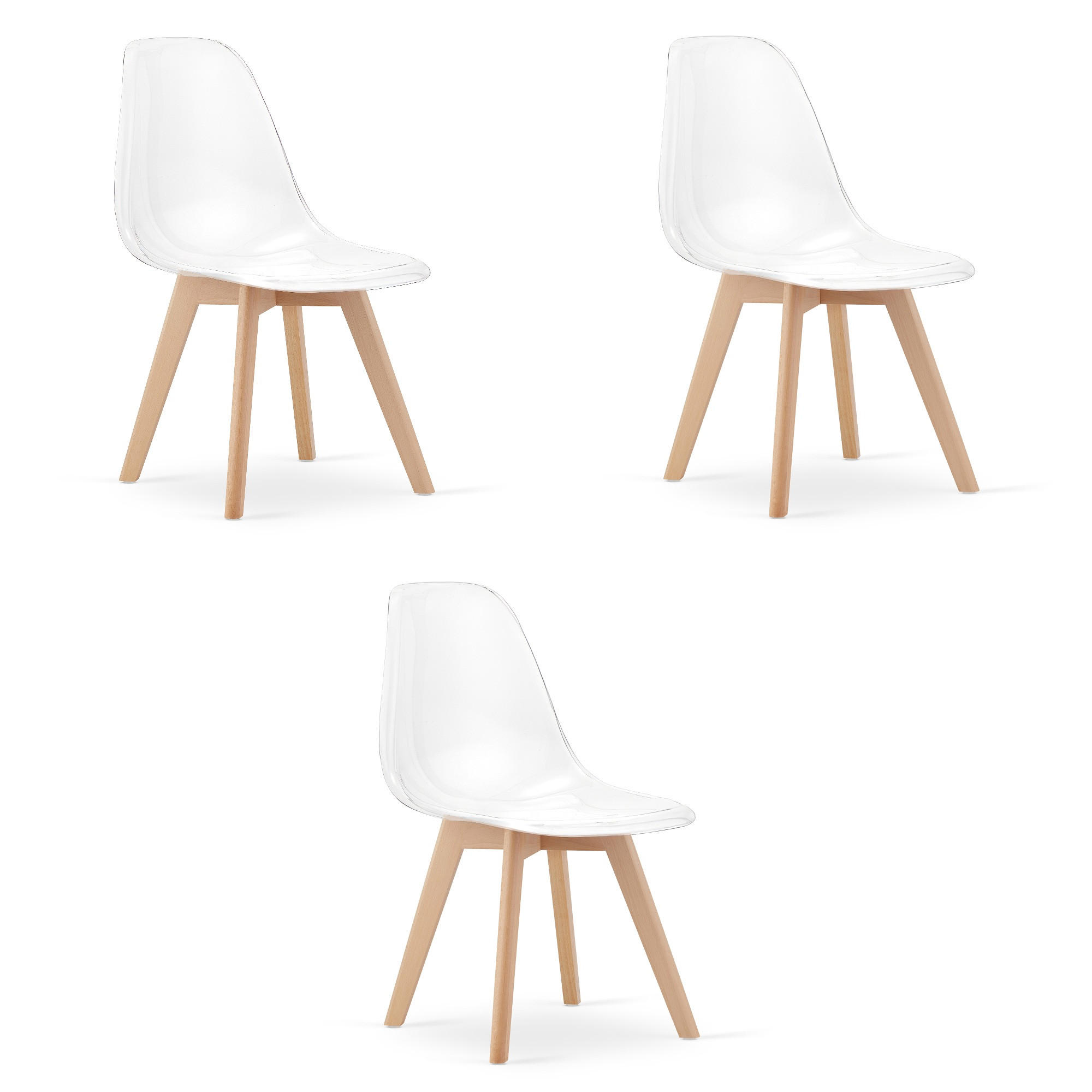 ESSZIMMERSTUHL 3-er Set KITO transparenter Sitz, natürliche Beine - Transparent/Naturfarben, Kunststoff (46/80/54.5cm) - Valora