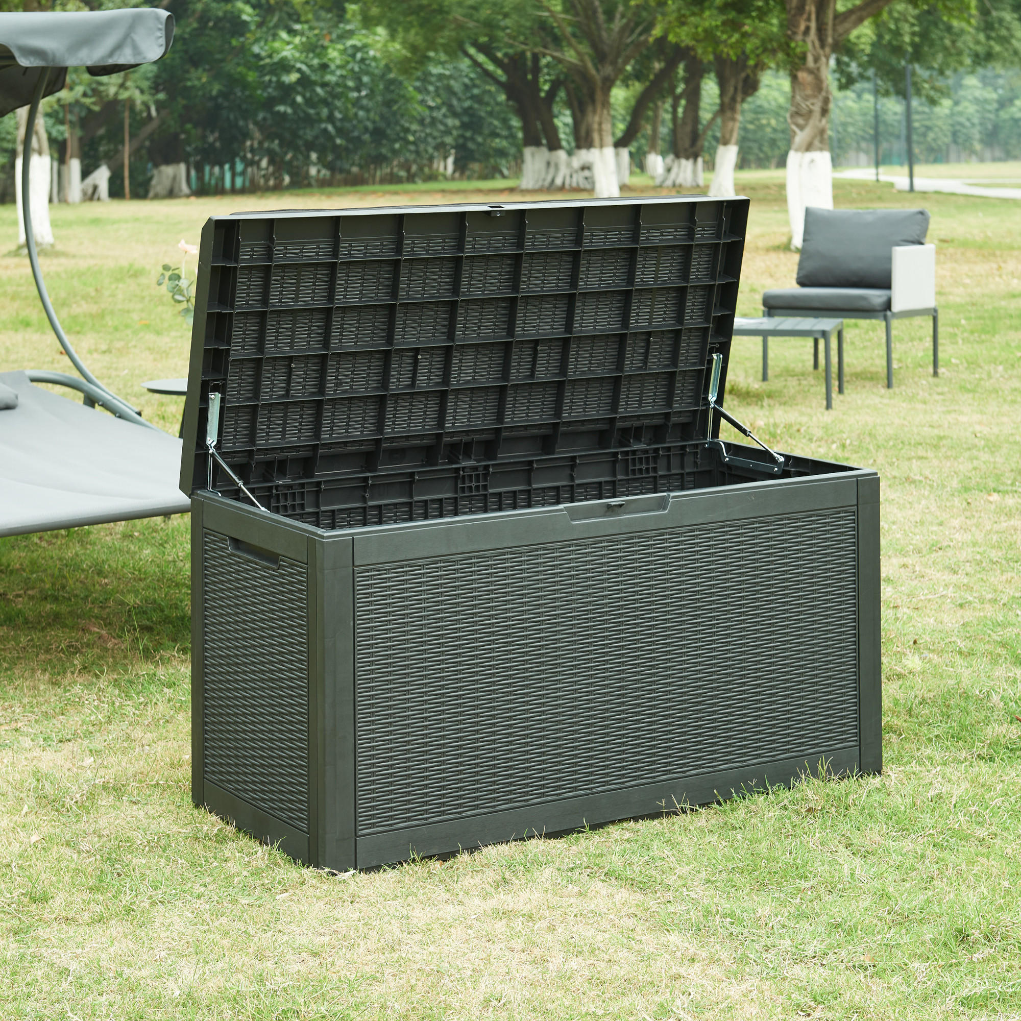 AUFBEWAHRUNGSBOX Atella - Schwarz, Kunststoff/Textil (54.5/65/122cm) - casa.pro