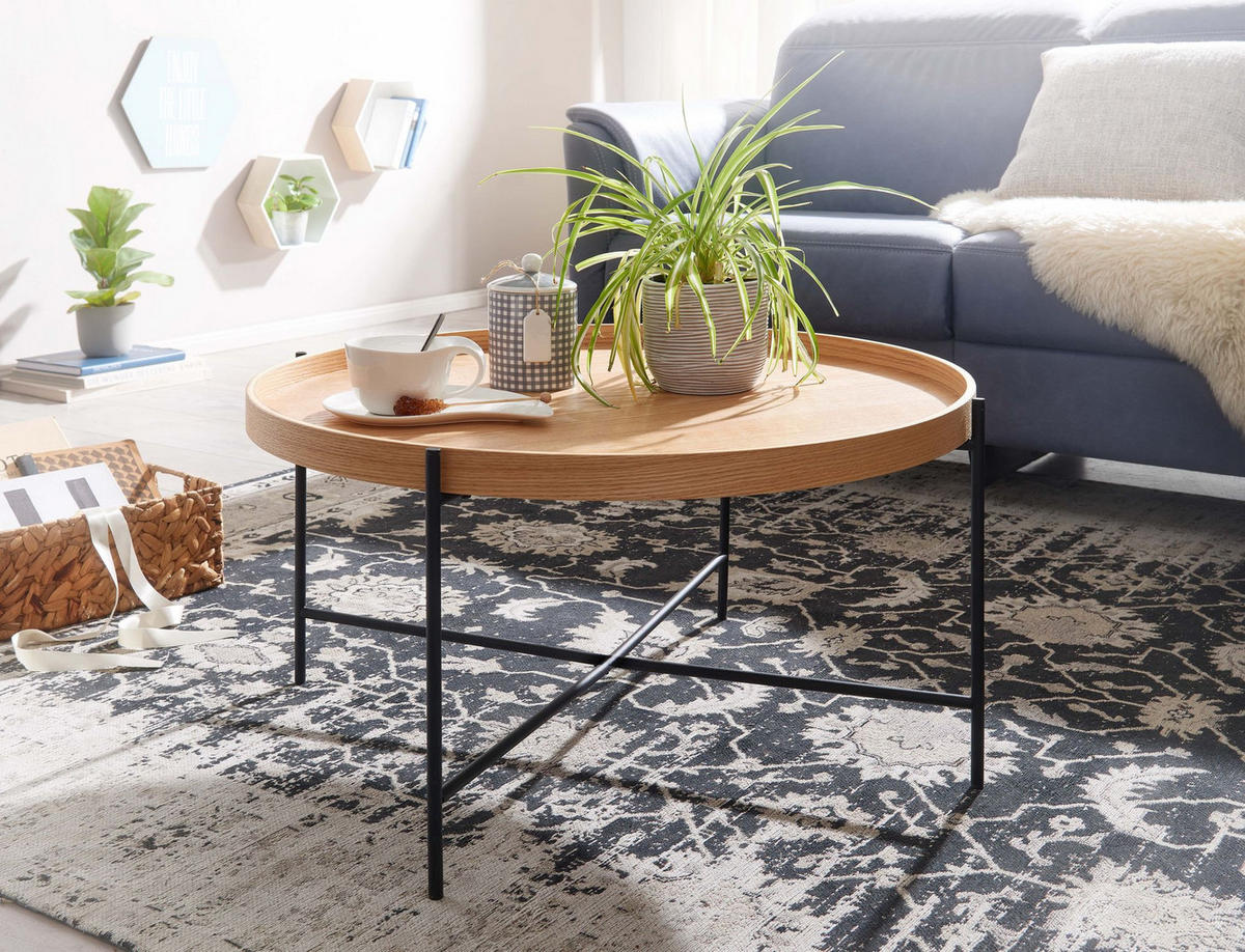 COUCHTISCH Eichenholz Furnier mit stabilem Metallgestell, Modernes zeitloses Design - Schwarz/Braun, Holz/Metall (78/78/40cm) - KADIMA DESIGN