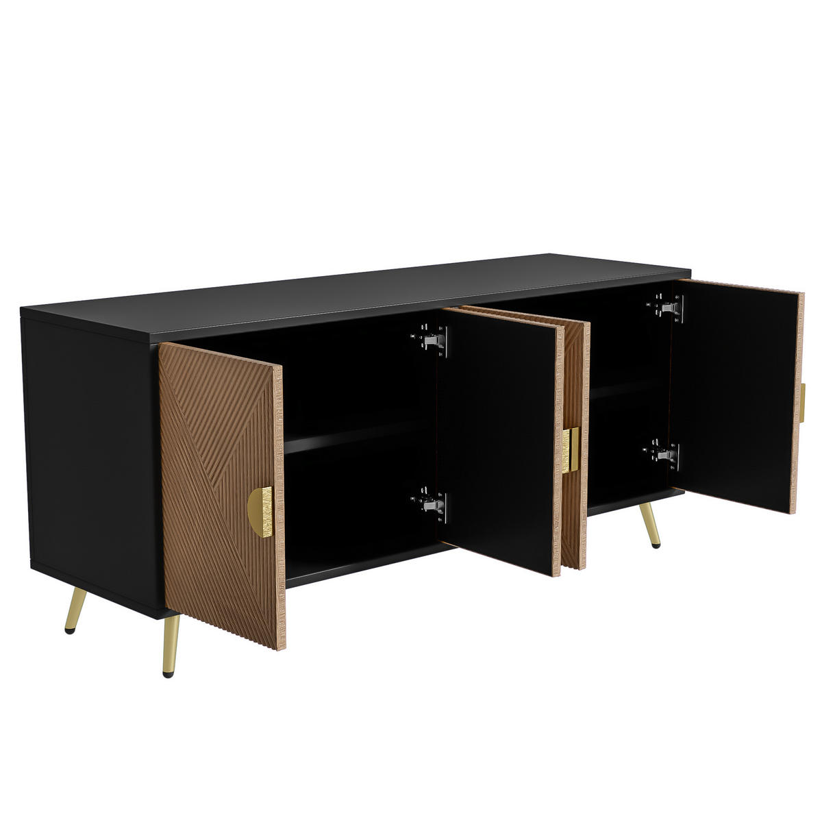 SIDEBOARD DE-38881 160/40/75 cm 4 Türen und Soft-Close Schwarz - Schwarz/Naturfarben, Holzwerkstoff (160/75/40cm) - ComfortXL