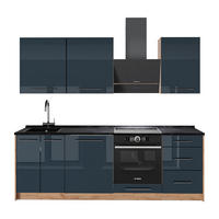 KÜCHENZEILE Fame-Line, Dunkelblau Hochglanz/Goldkraft Eiche, 230 cm ohne Arbeitsplatte - Honigeiche/Dunkelblau, Holzwerkstoff (230/82/51.6cm) - Vicco