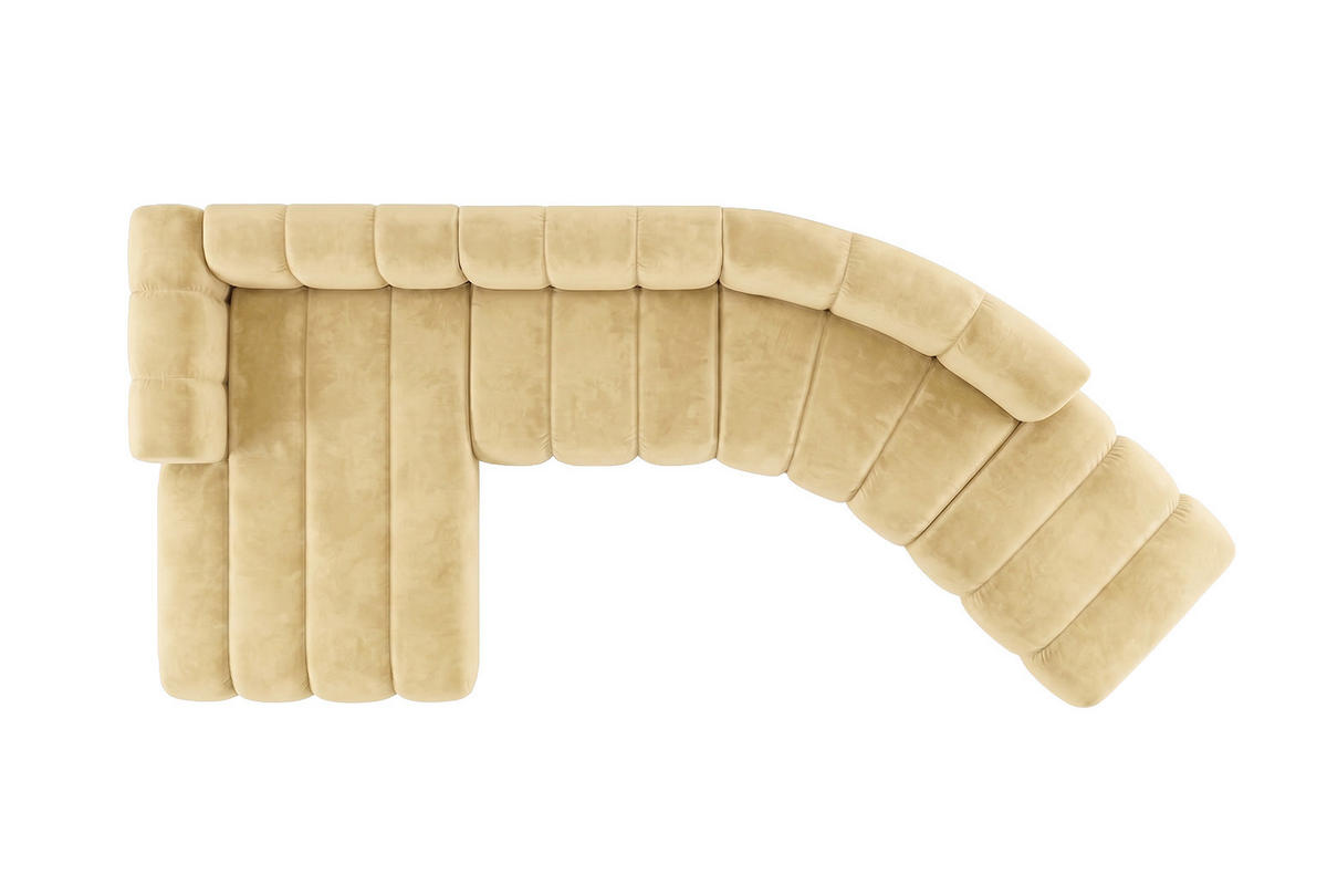 ECKSOFA Modulares In L-Form, Velvet-Stoff Riviera, Buttergelb, Links, GRAND Round - Hellgelb, Holz (445/179cm) - Kaiser Möbel