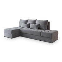 ECKSOFA NORVI Grau Plüsch-Stoff mit Schlaffunktion - Grau, Holz (251/143cm) - MASSENO