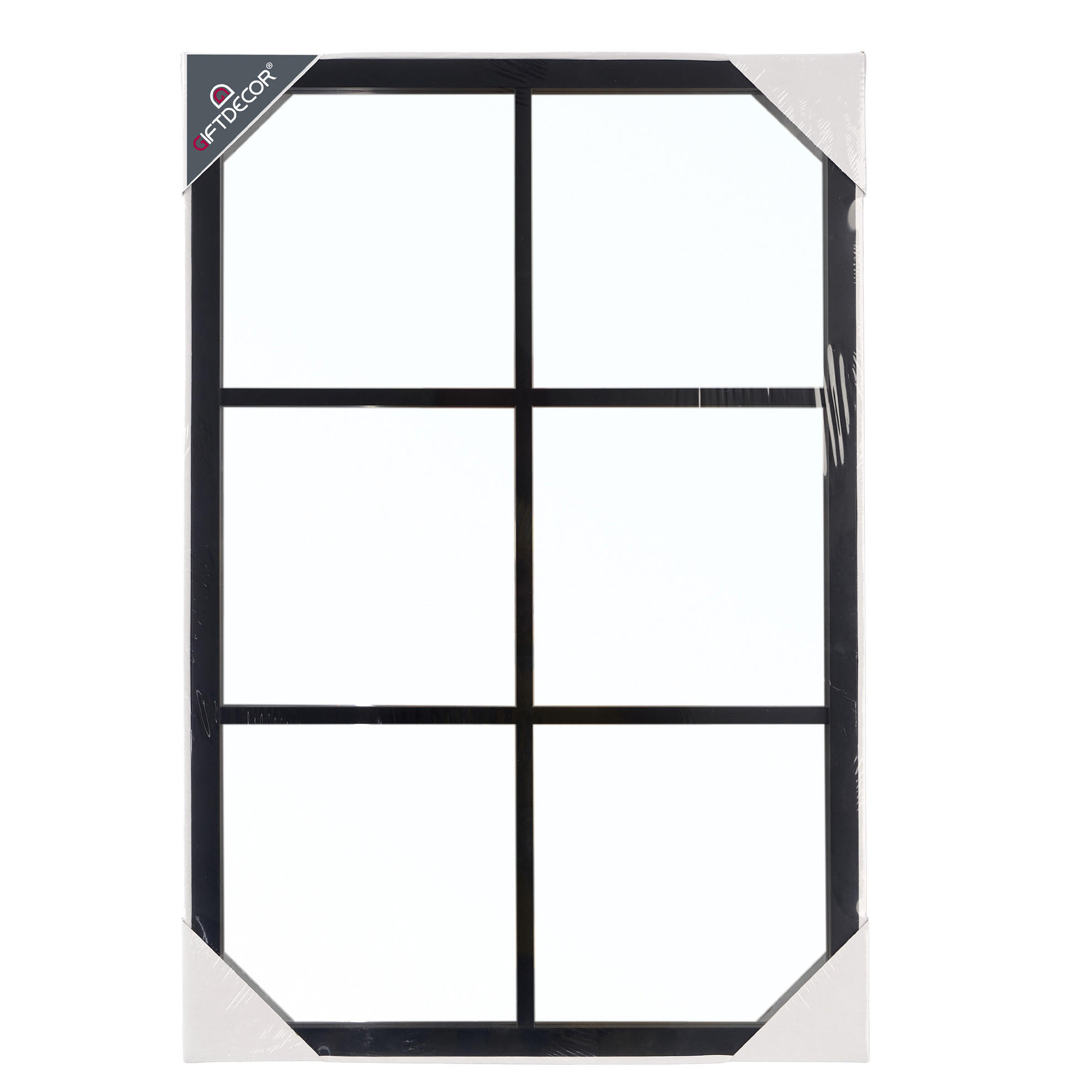 SPIEGEL Sprossen rechteckig 71/49 cm - Schwarz, Glas (71/49/2.7cm) - Giftdecor