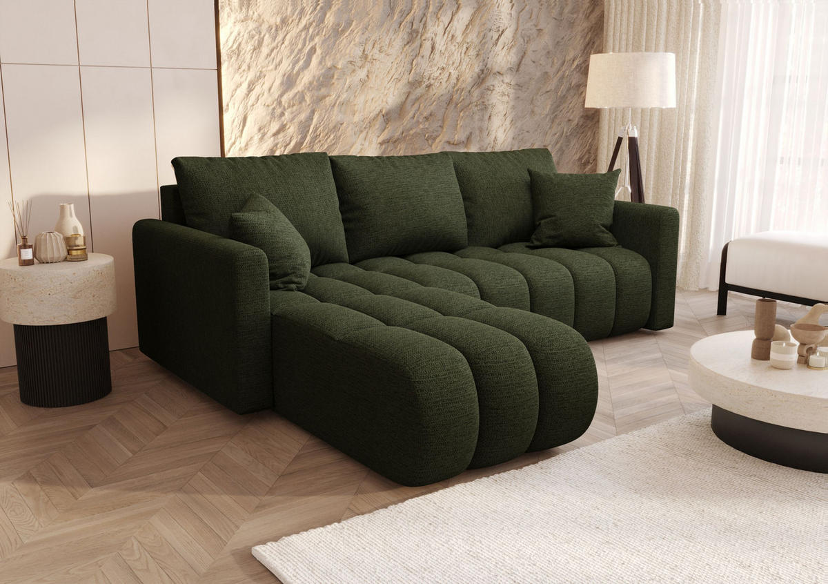 ECKSOFA GARDA links grün Strickstoff Aragon 39 - Schlaffunktion, Bettkasten - Grün, Textil (230/150cm) - Cornero