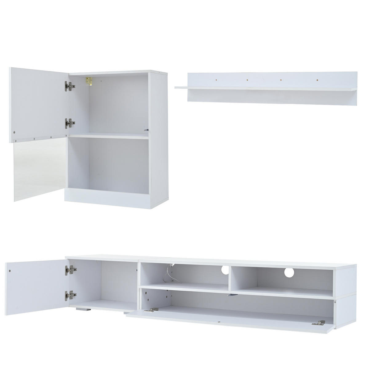 TV-WOHNWAND-SET 175/39/34 cm aus Spanplatte mit LED-Beleuchtung und Hochglanzfronten Weiß - Weiß, Holzwerkstoff (175/34/39cm) - Modenvie